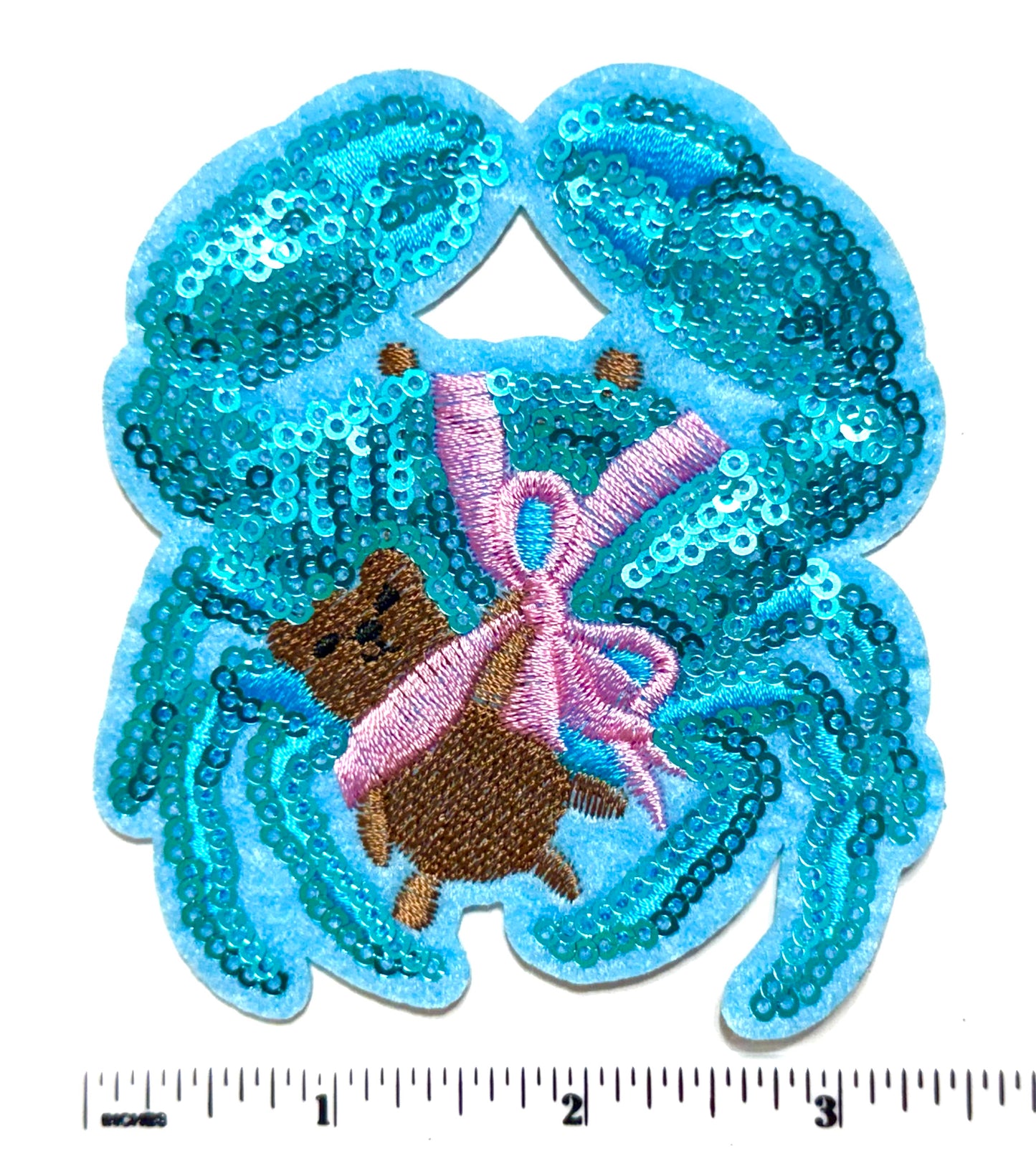 Blue Crab Sequins patch - Iron On Patch 3.75”