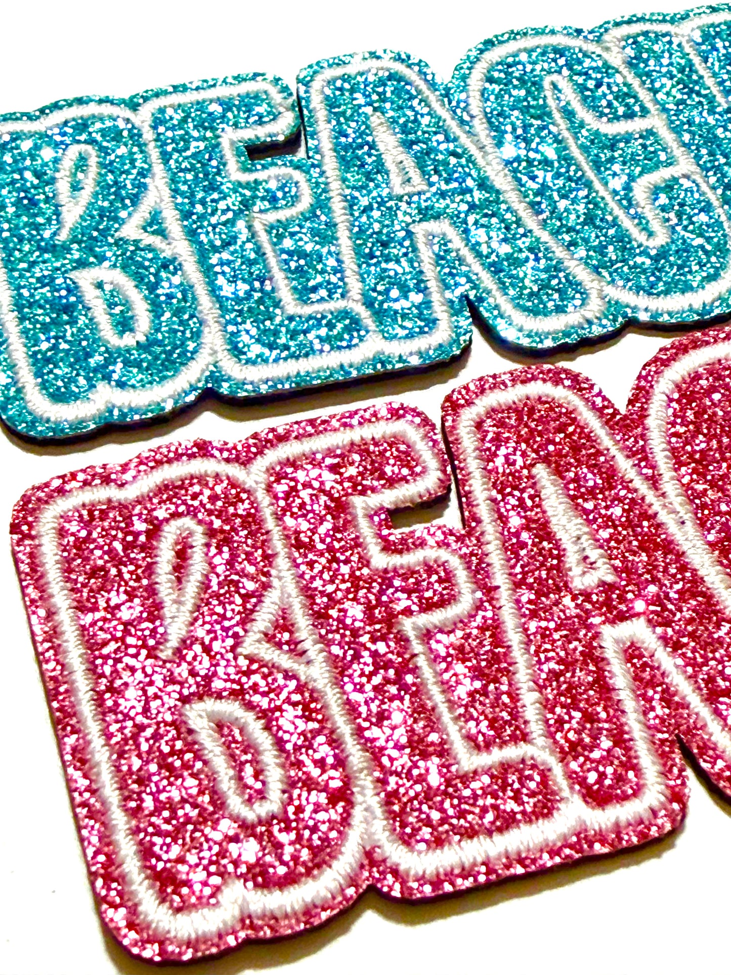 Glitter Beach patches - Embroidered Iron On Patch with silver glitter 3” (Copy)
