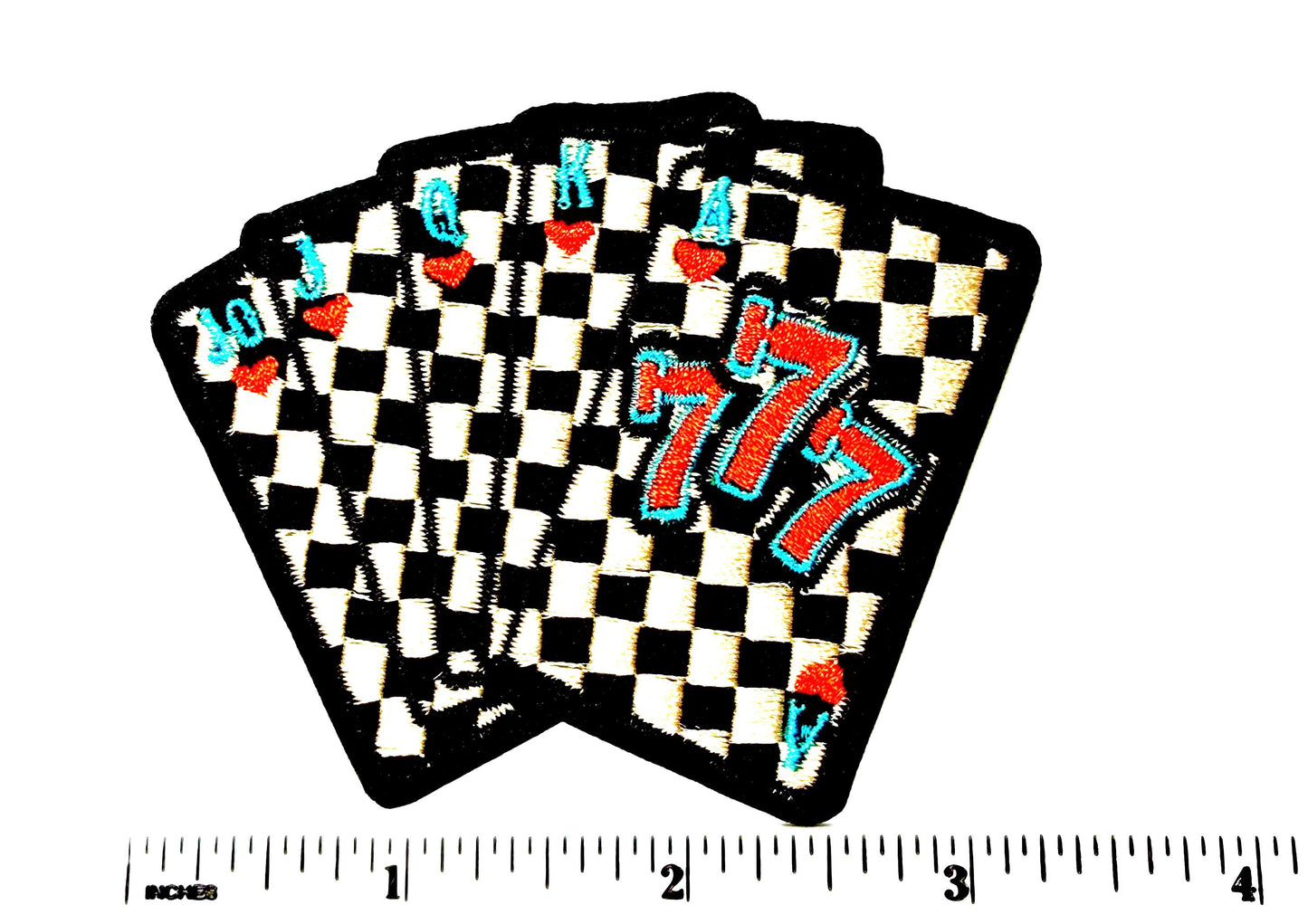Poker Cards, Royal Flush Checkered - Embroidered Iron On Patch 3.25”