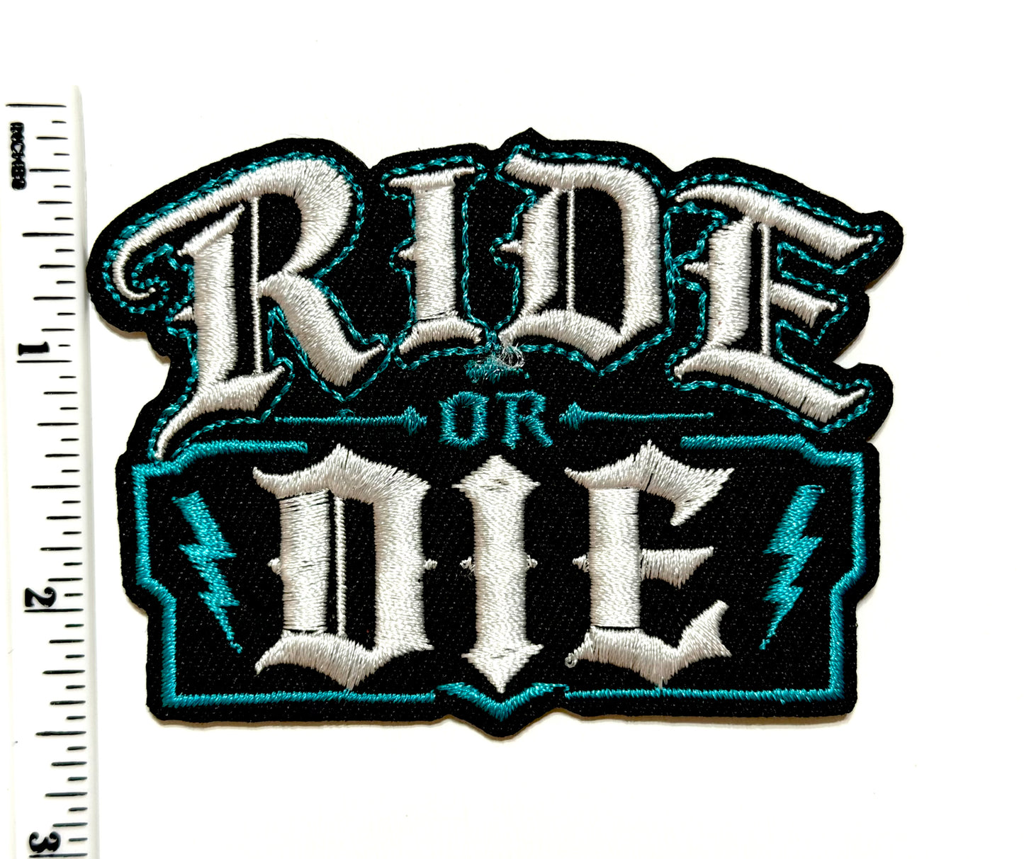 Ride or Die turquoise patch - Embroidered Iron On Patch 3.25”
