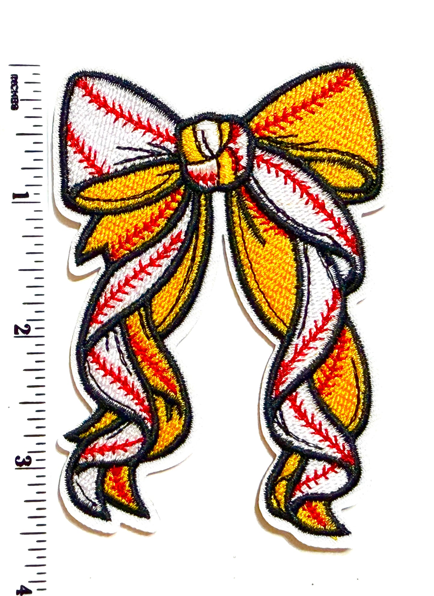 Baseball / Softball Bow patch - Embroidered Iron On Patch 3.5”