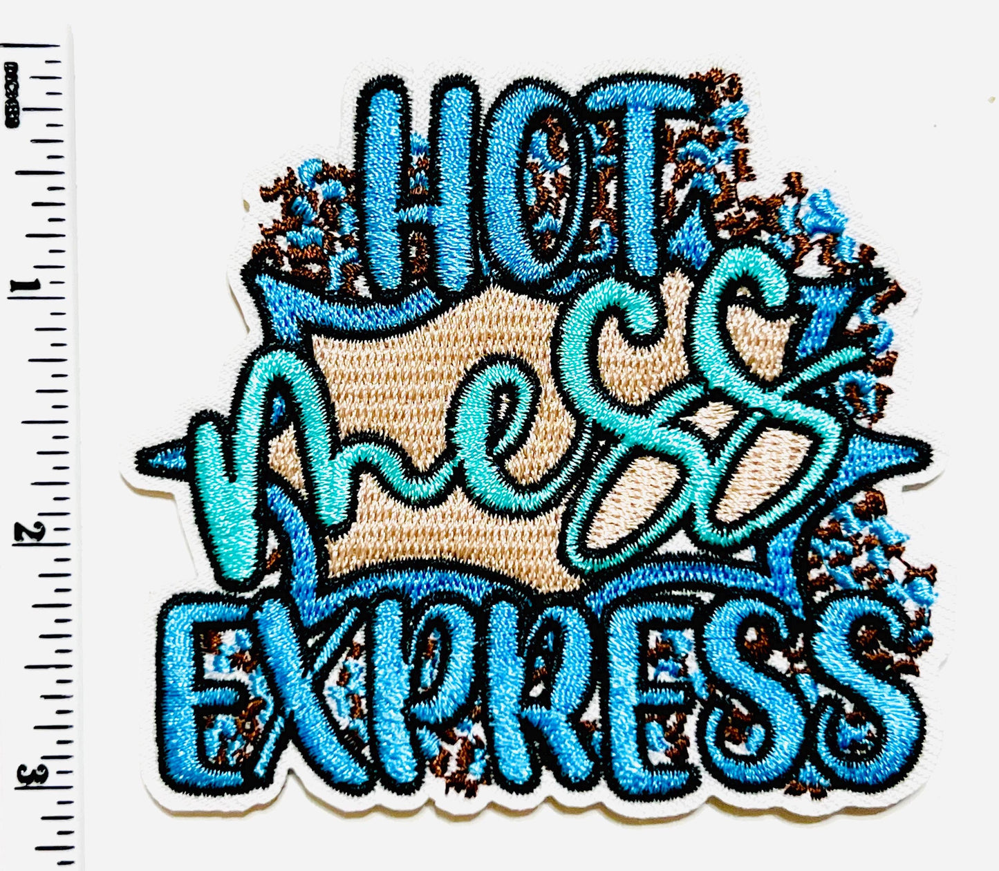 Hot Mess Express - Turquoise and Blue Embroidered Iron on patch 3.25”