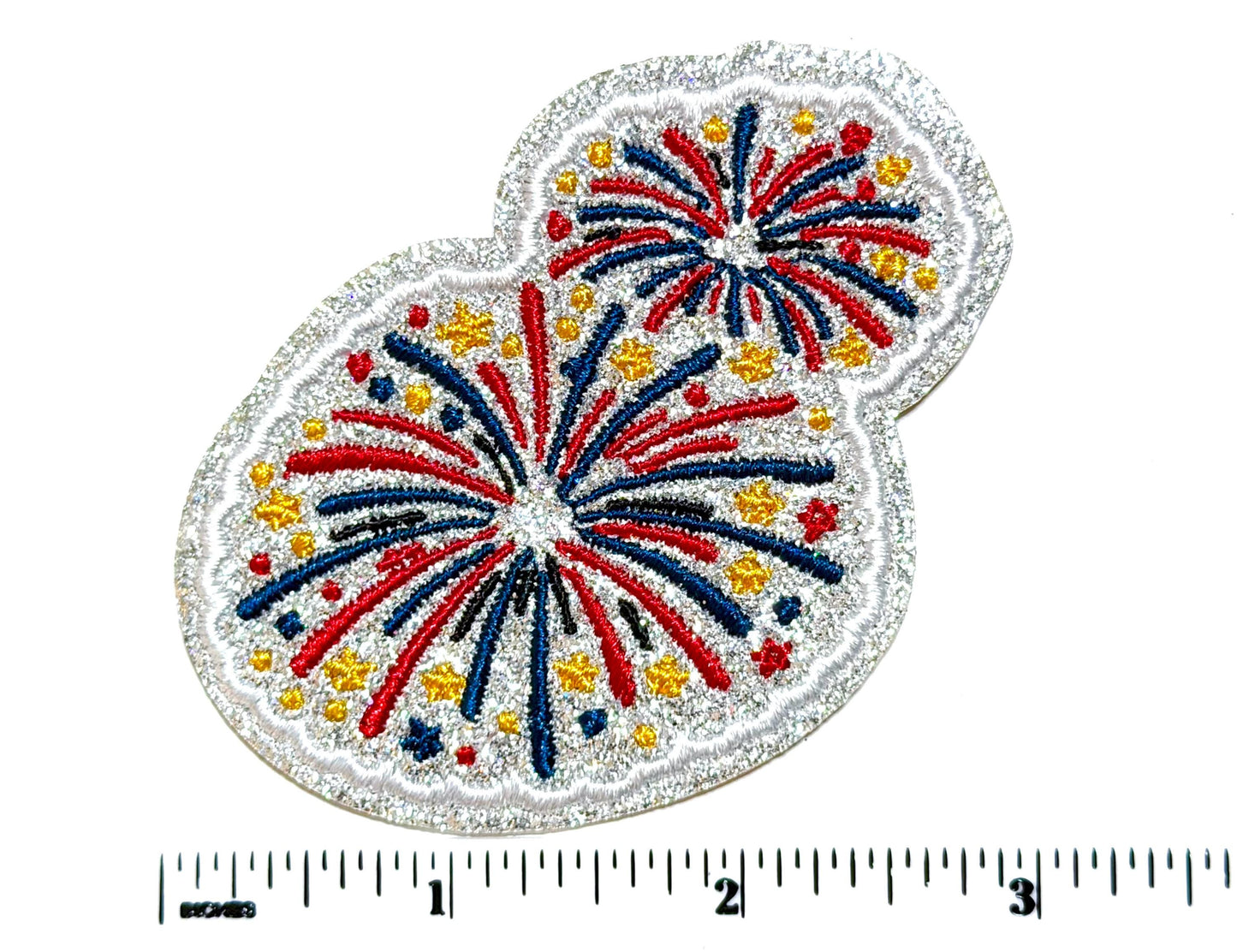 Fireworks patch with silver glitter - Embroidered Iron on patch