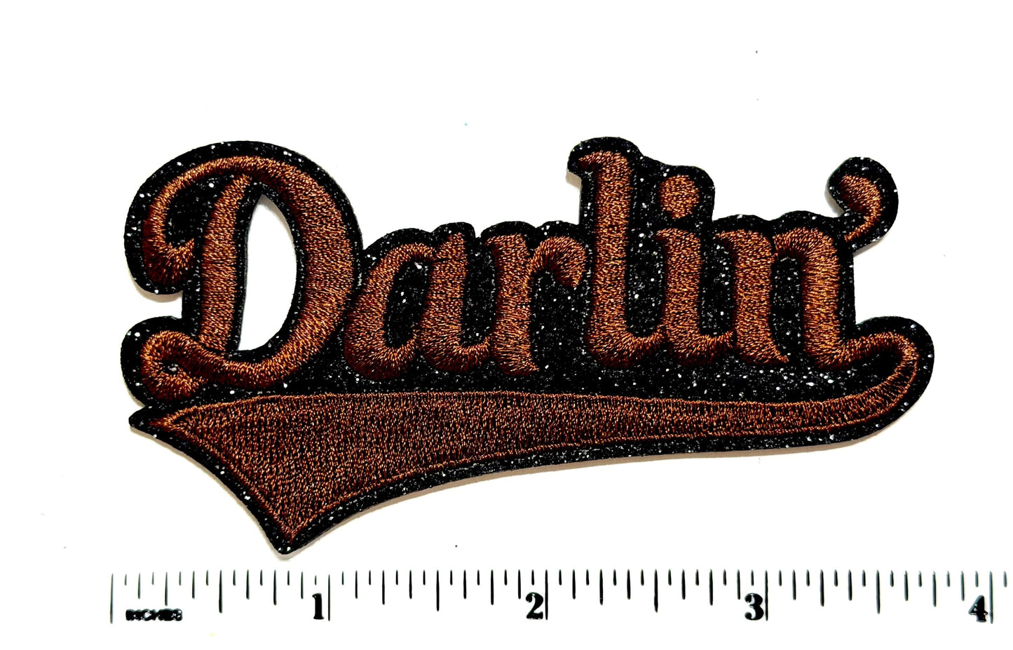 Darlin’ patch - Embroidered Iron on patch with black glitter