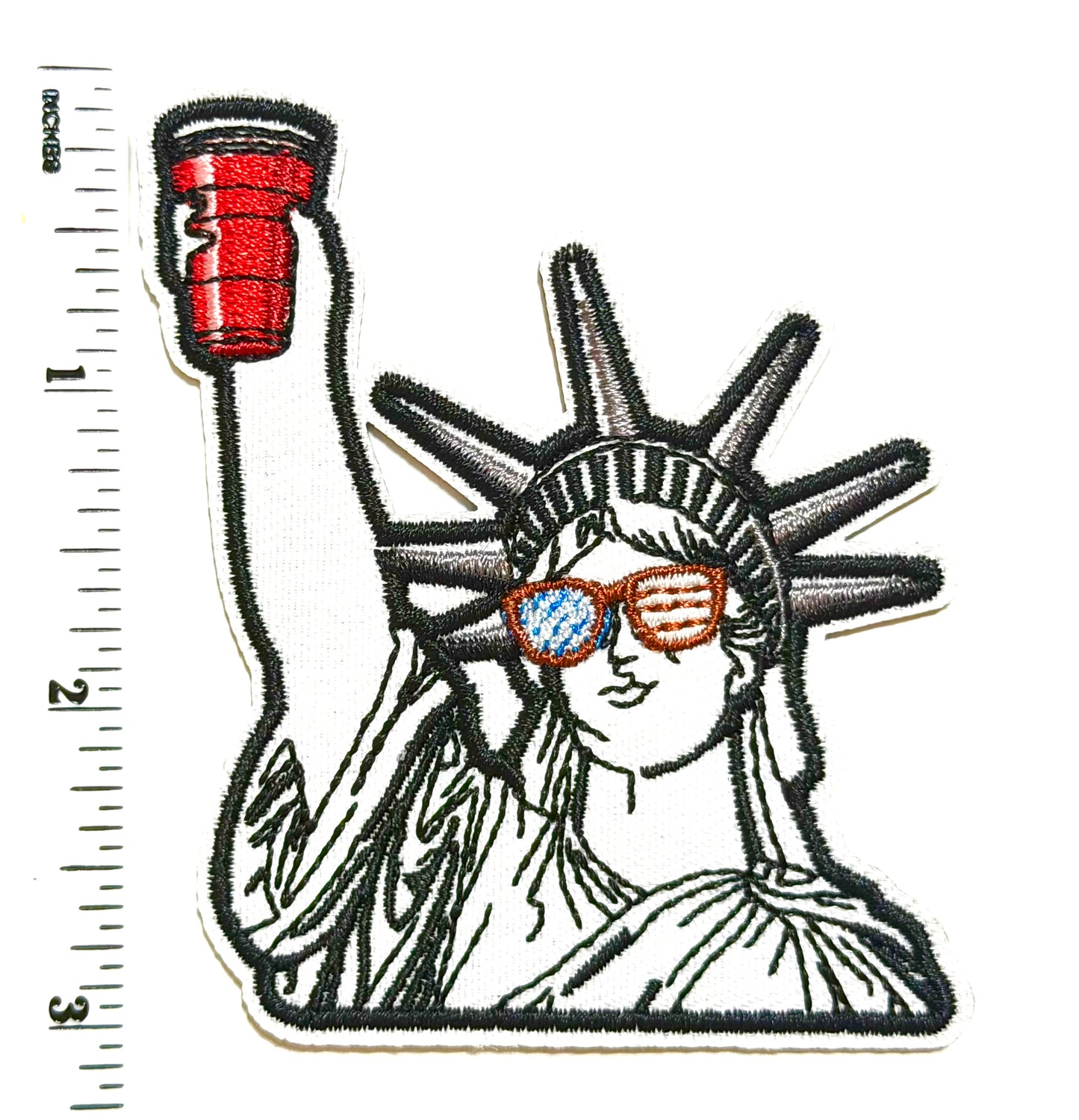 Statue of Liberty with Red Solo Cup patch - Embroidered Iron On Patch 3”