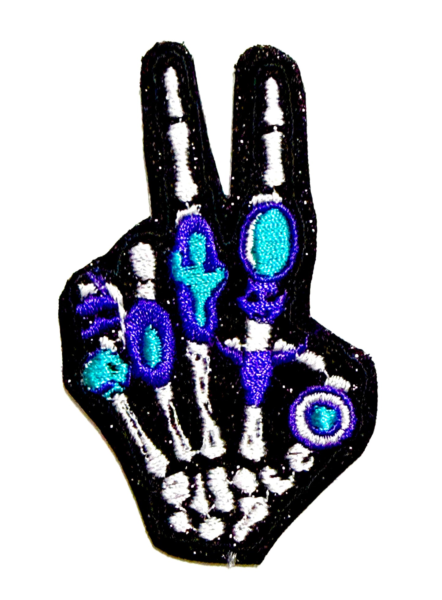 Skeleton Hand peace sign patches - Embroidered Iron on patches 3”