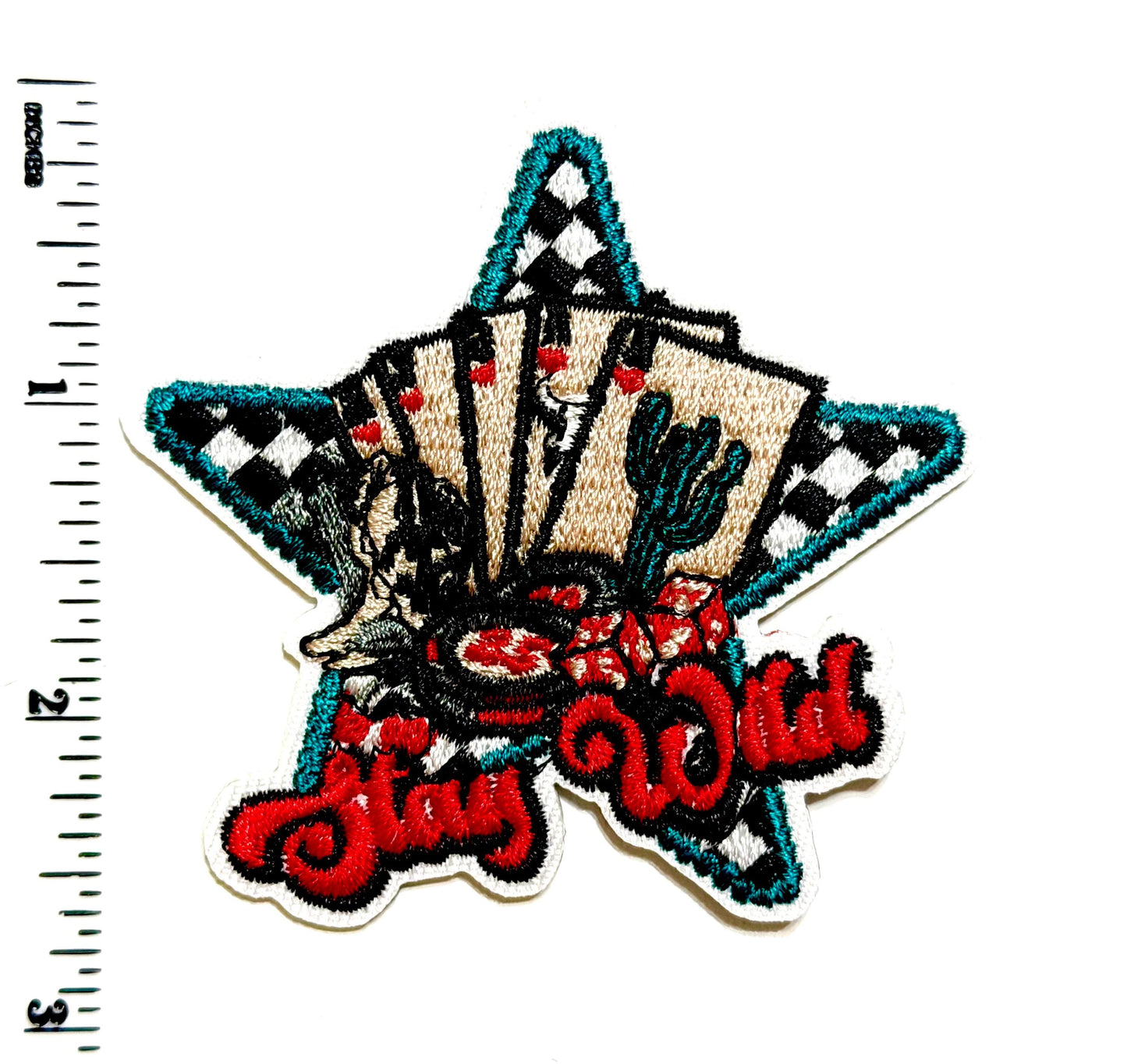 Stay Wild checkered Star and Poker Cards Embroidered Patch - DIY Iron-On Applique