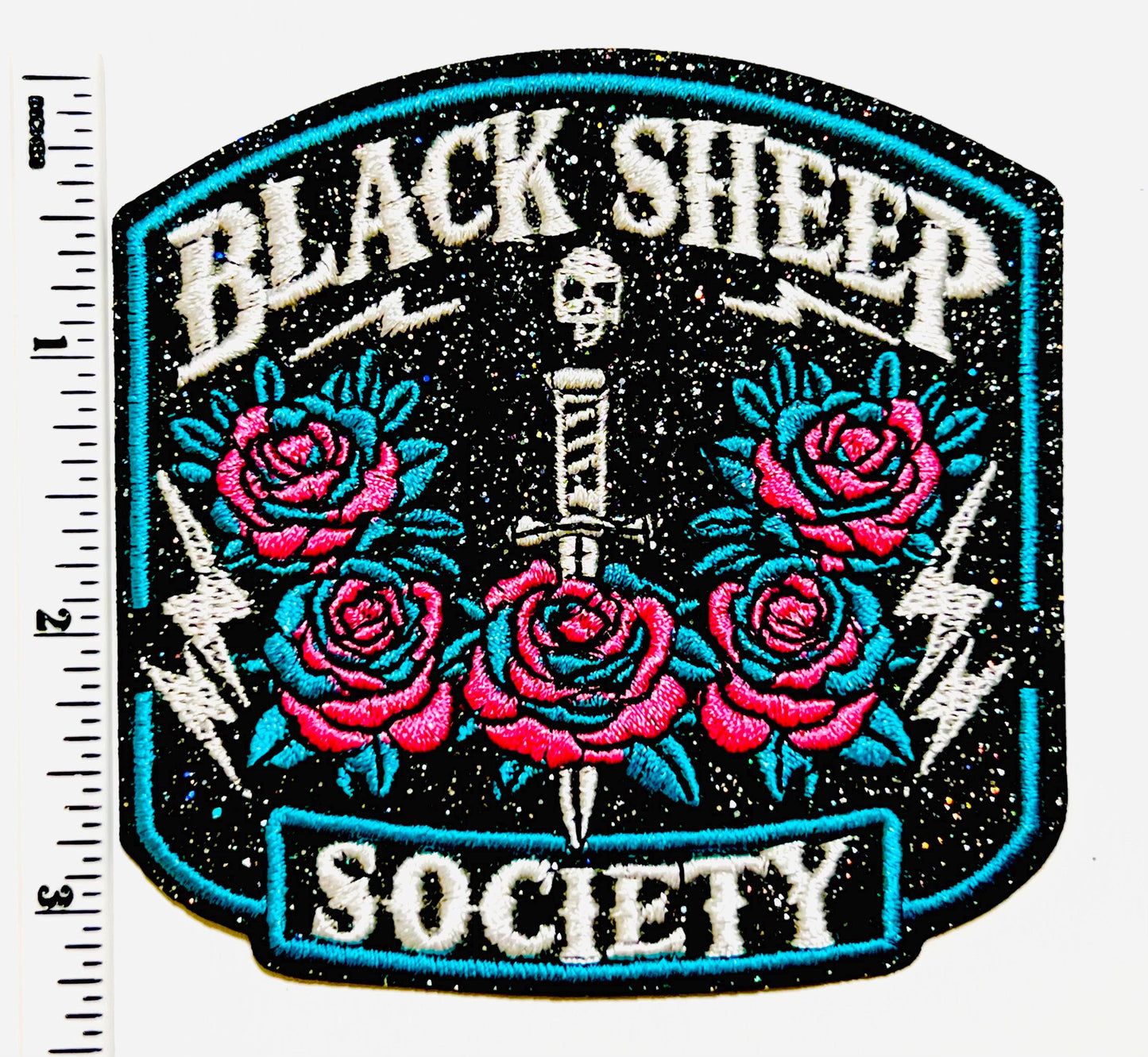 Black Sheep Society patch - Embroidered DIY Iron on patch with glitter