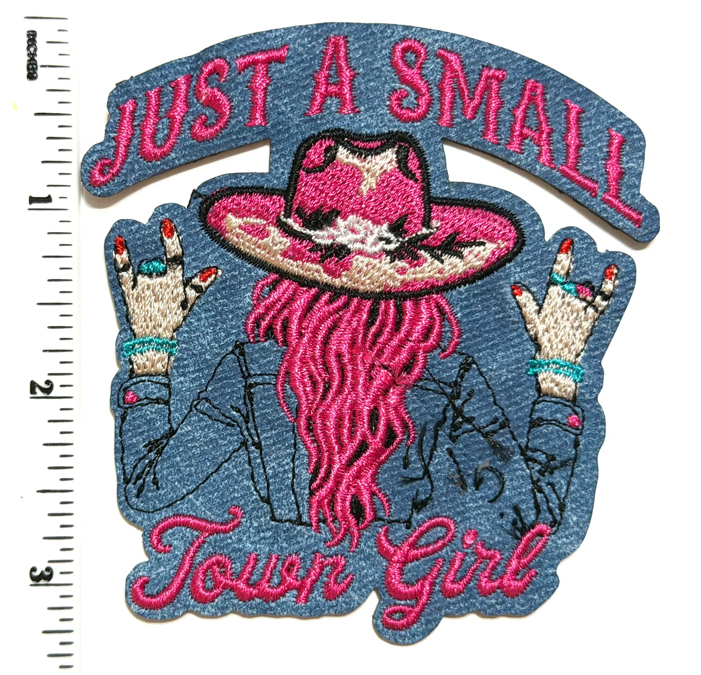 Just a Small Town Girl patch - Embroidered Iron On Leatherette patch 3.25”