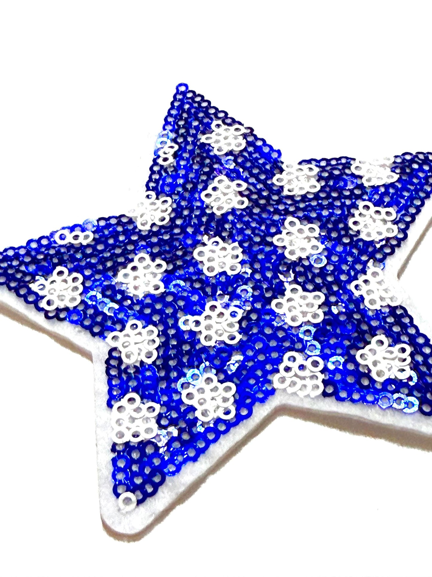 Blue Star with polka dots Sequin Patch β Iron-On DIY Applique (3.5")