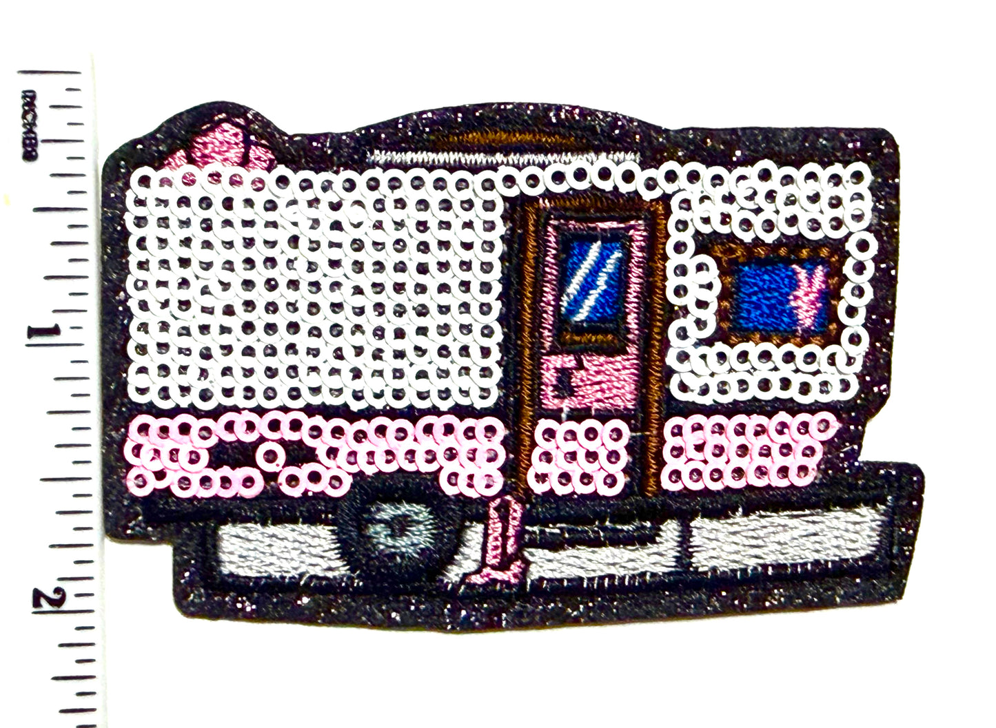 Pink Camper patch - Glamping Sequins Iron On Patch 3”