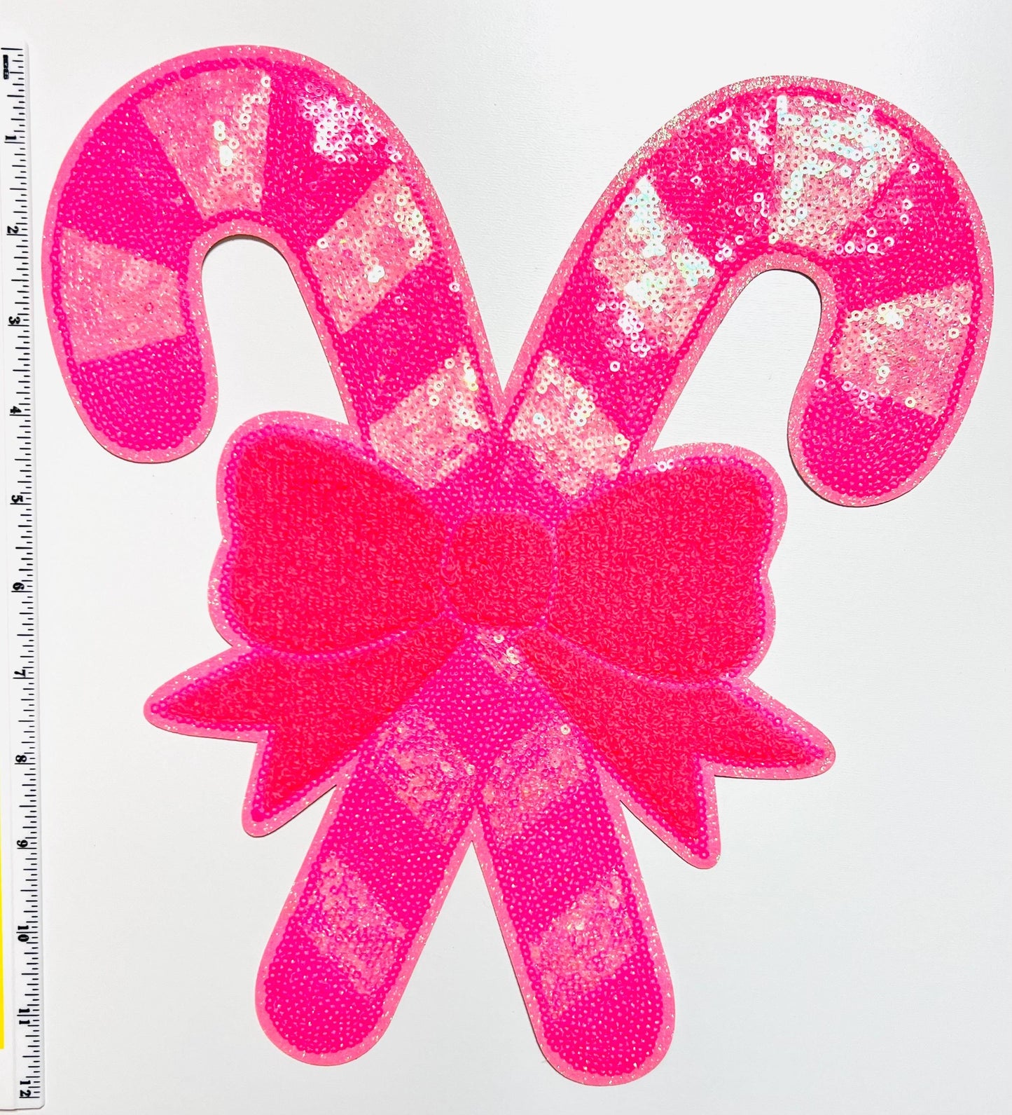 Hot pink candy canes - Large Sequins & chenille Iron on patch
