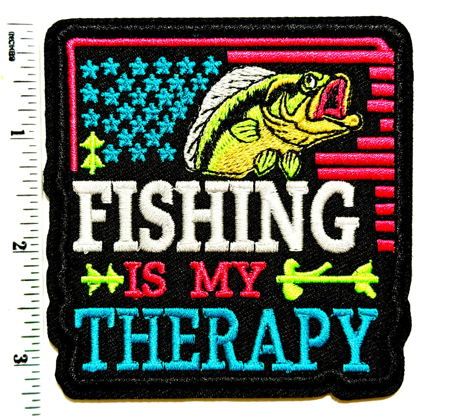 Fishing is my Therapy patch - Embroidered Iron On Patch 3.25”