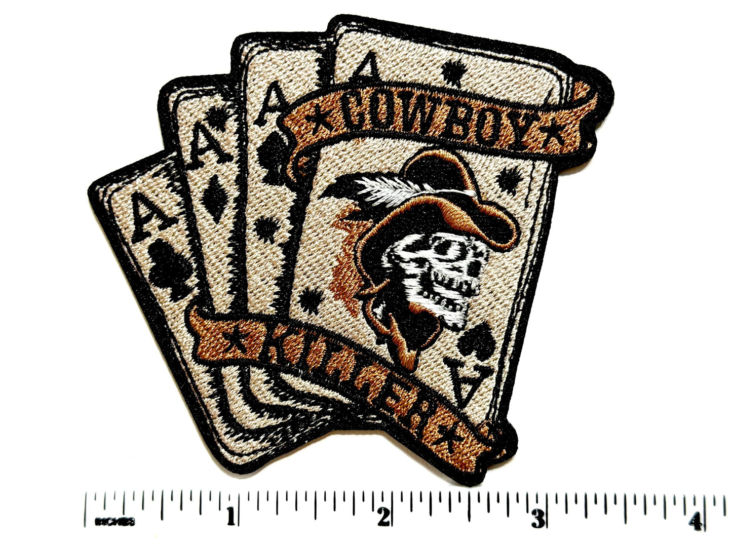 Poker Cards, 4 of a kind, Cowboy Killer - Embroidered Iron-On Patch 3.5”