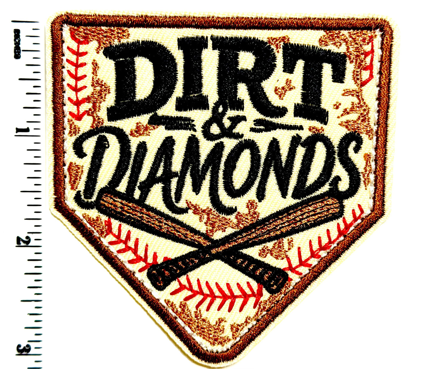 Dirt & Diamonds Baseball - Embroidered Iron-On Patch 3.25”