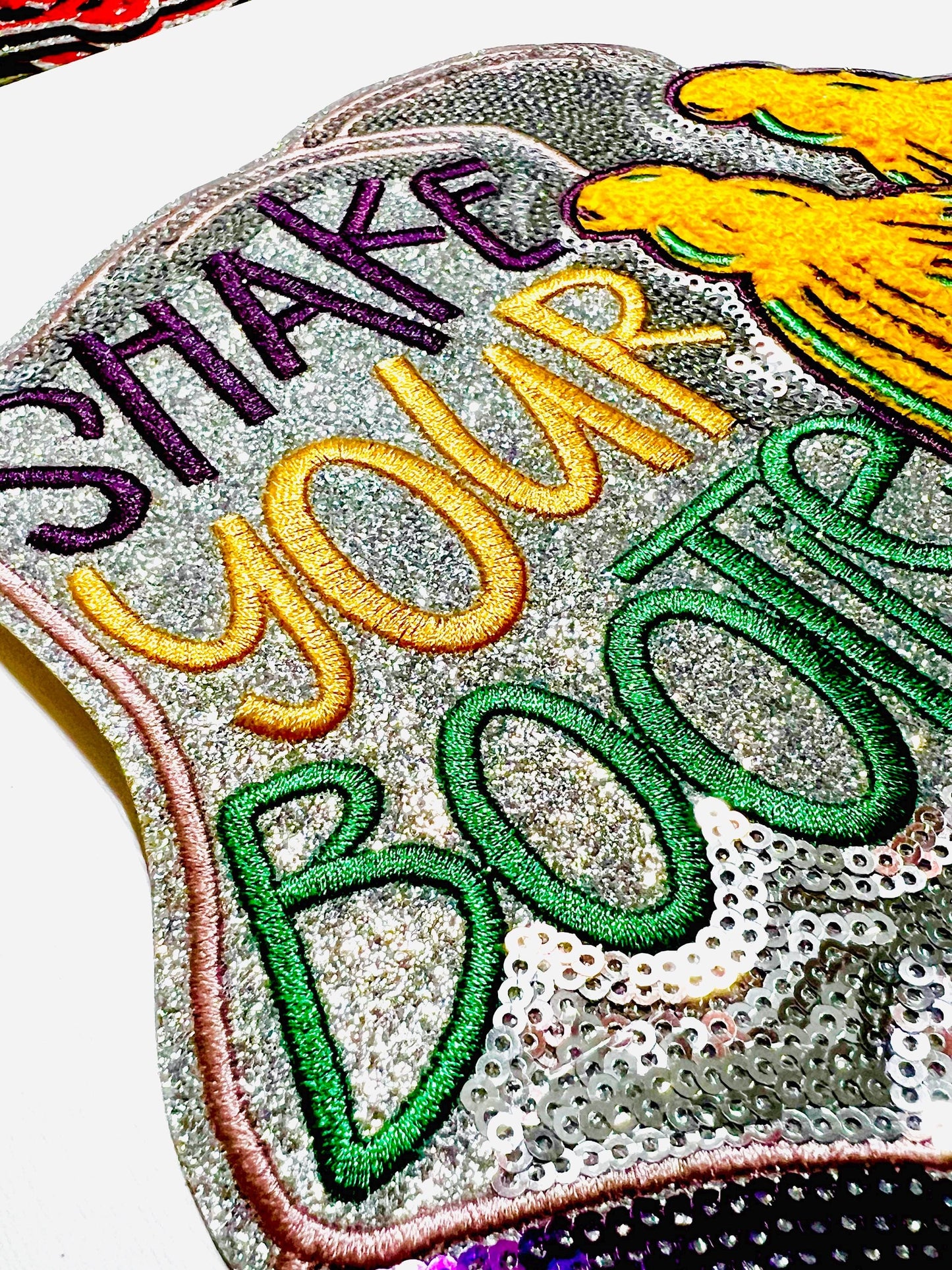 Mardi Gras Shake your Bootie patch - Sequins, embroidered & chenille DIY Iron on patch