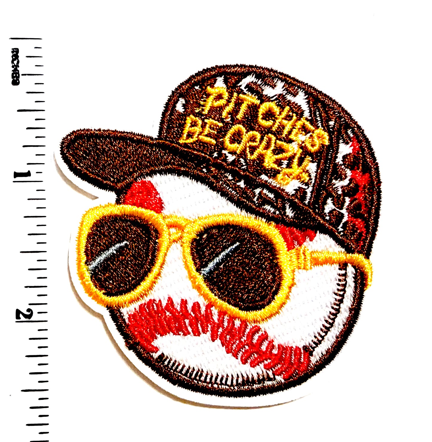 Pitches be Crazy Baseball Patch- Embroidered Iron-On Patch 2.5”