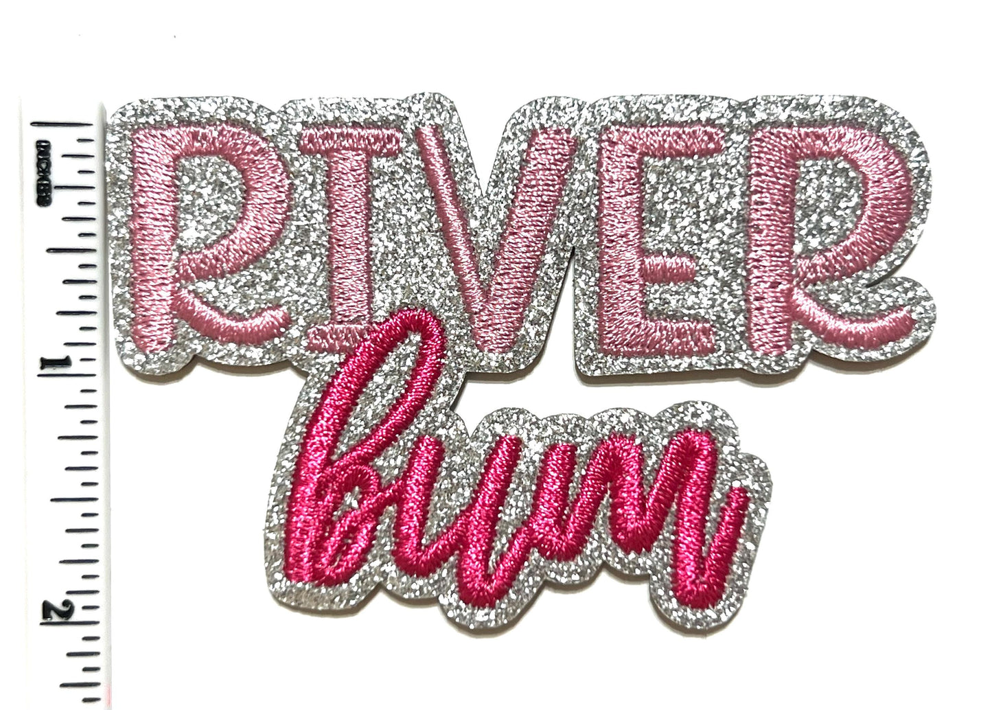 River Bum patch - Embroidered Iron On Patch with glitter 3.25”