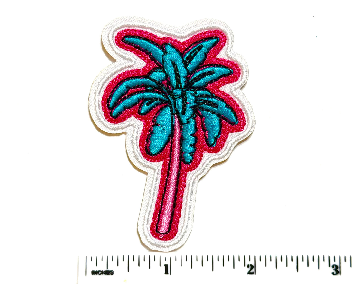 Palm Tree patch with pink outline - Embroidered Iron on patch 3”