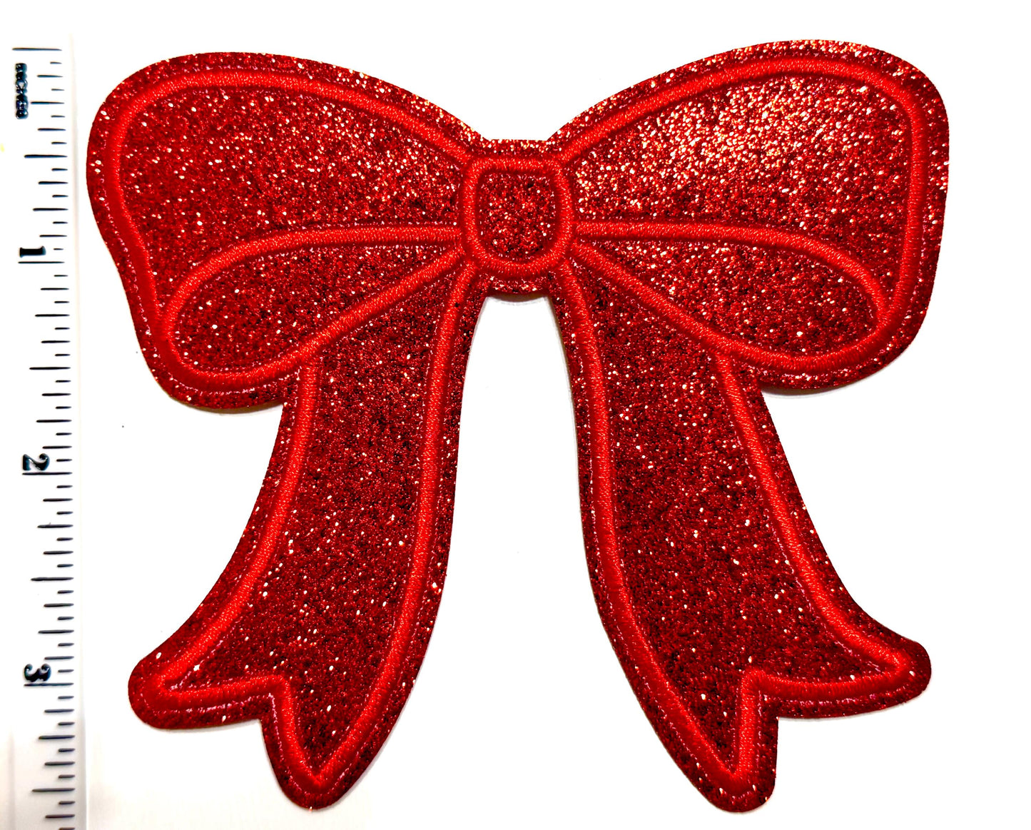 Bows with ribbon -Embroidered & Glitter Iron on patches