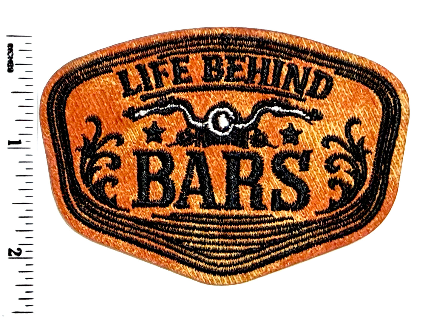 Life Behind Bars biker patch - Embroidered Iron On Leatherette patch 3”
