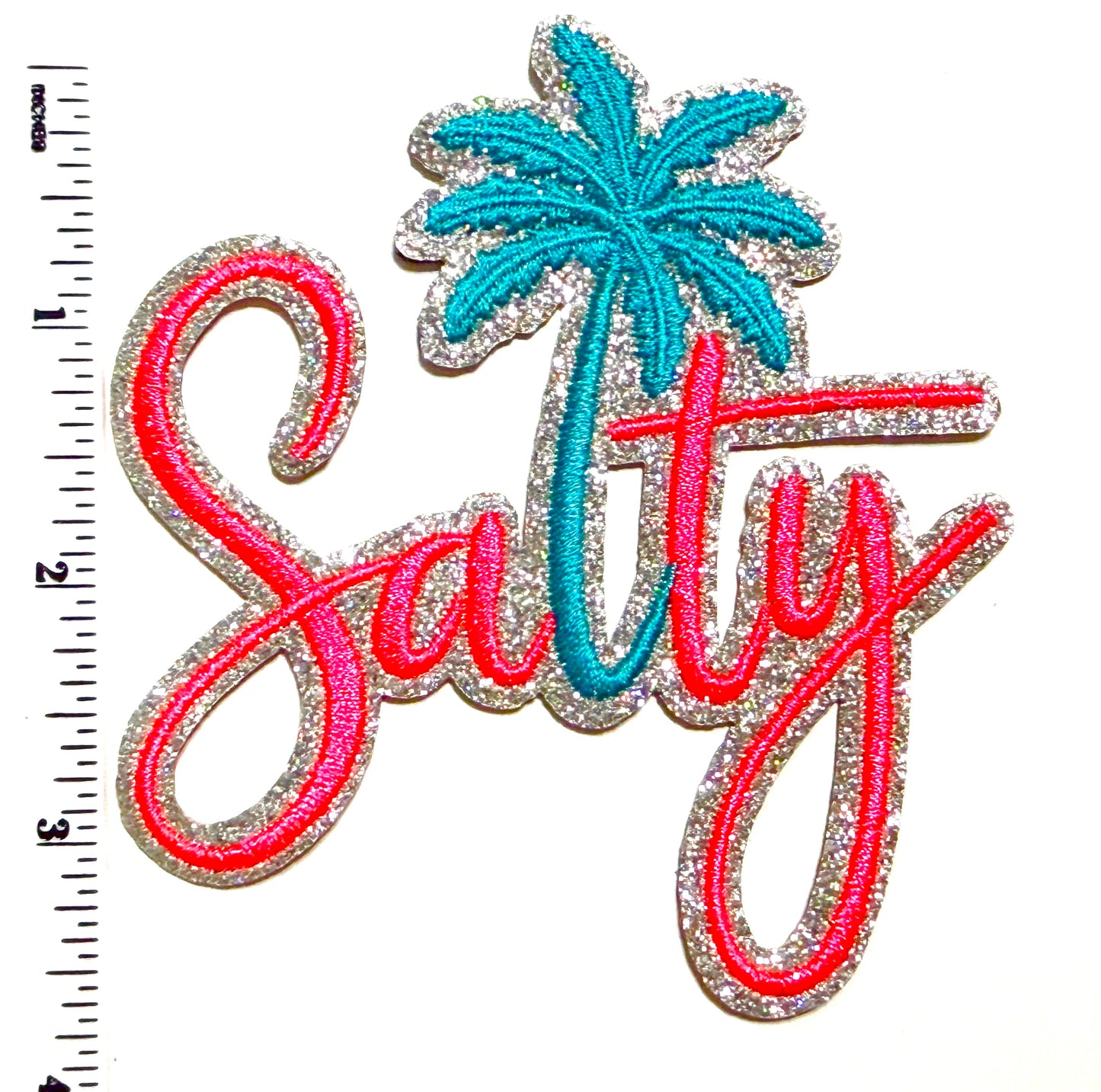 Salty patch with silver glitter - Embroidered Iron On Patch 3.75”