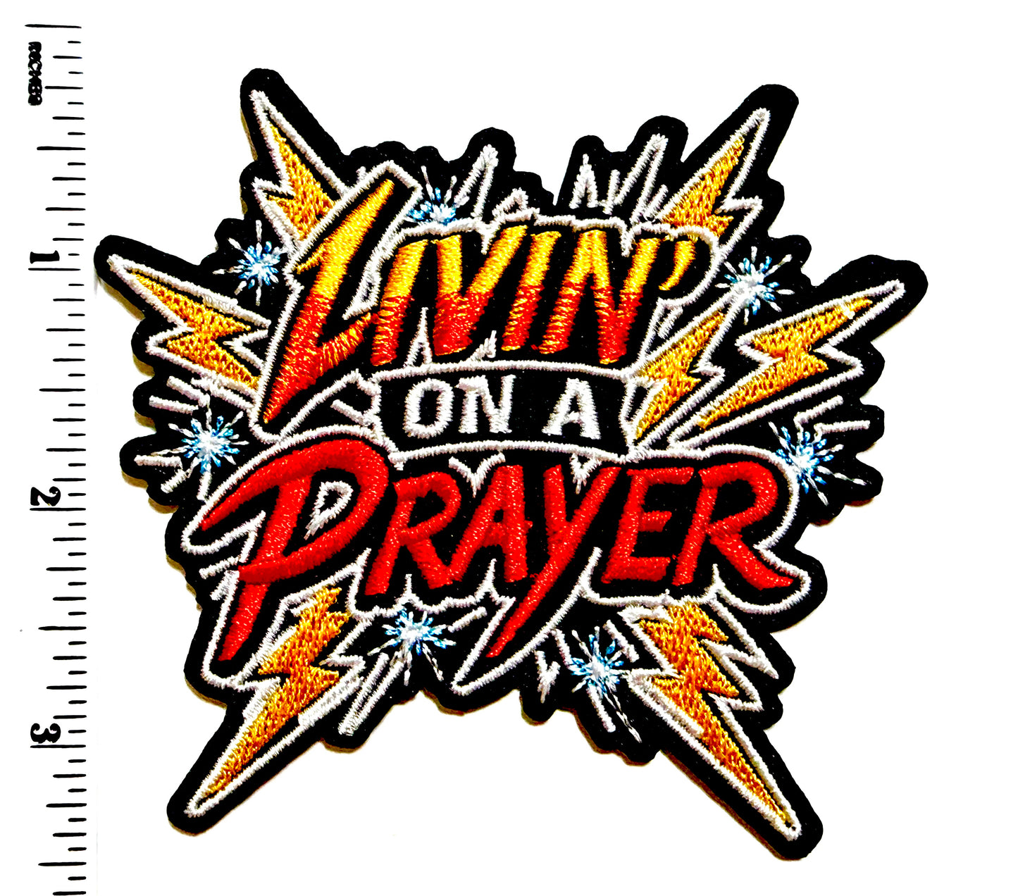 Livin’ on a Prayer patch - Embroidered Iron On patch 3.5”