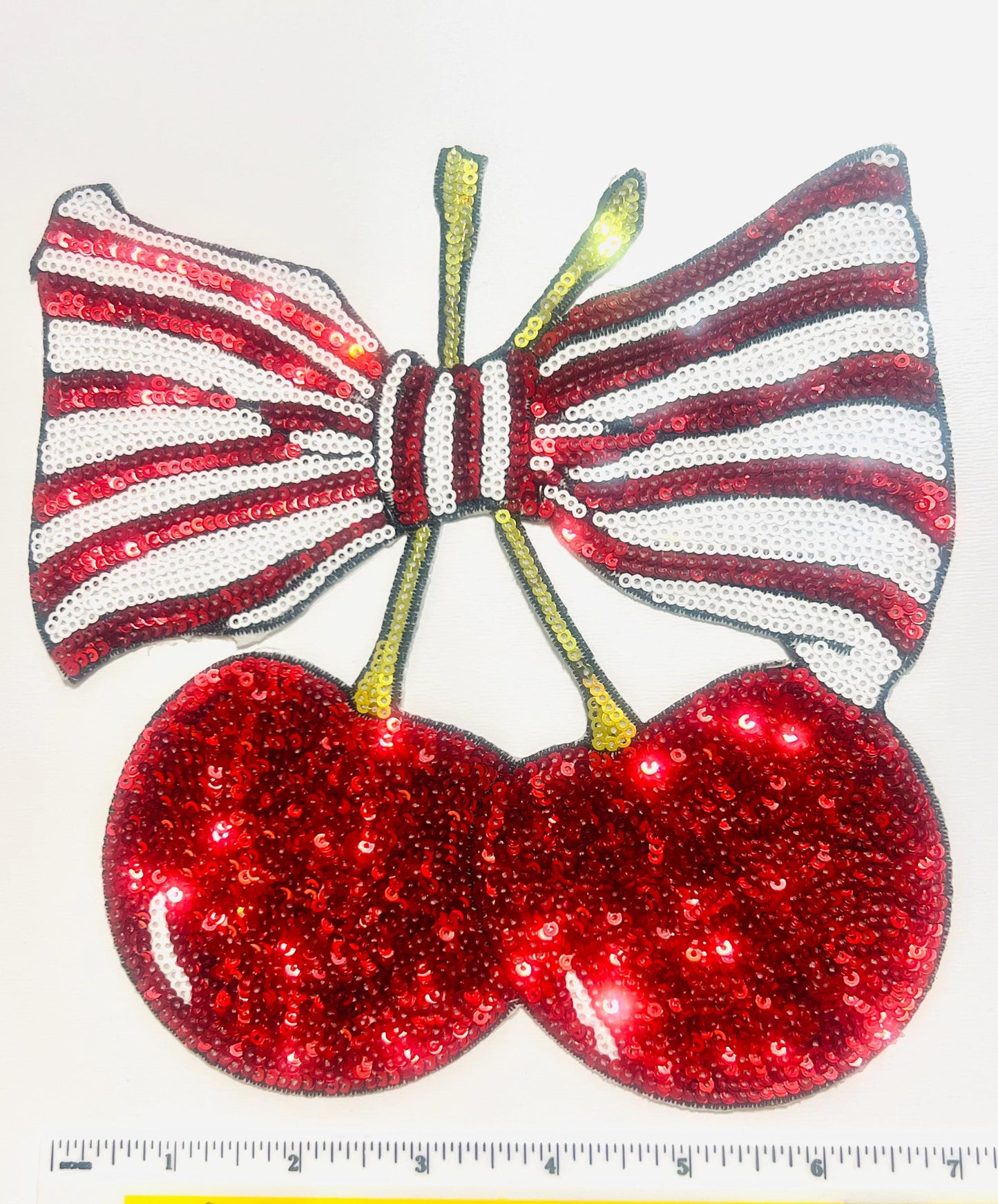 Cherries with Bows - Sequined Iron on patches