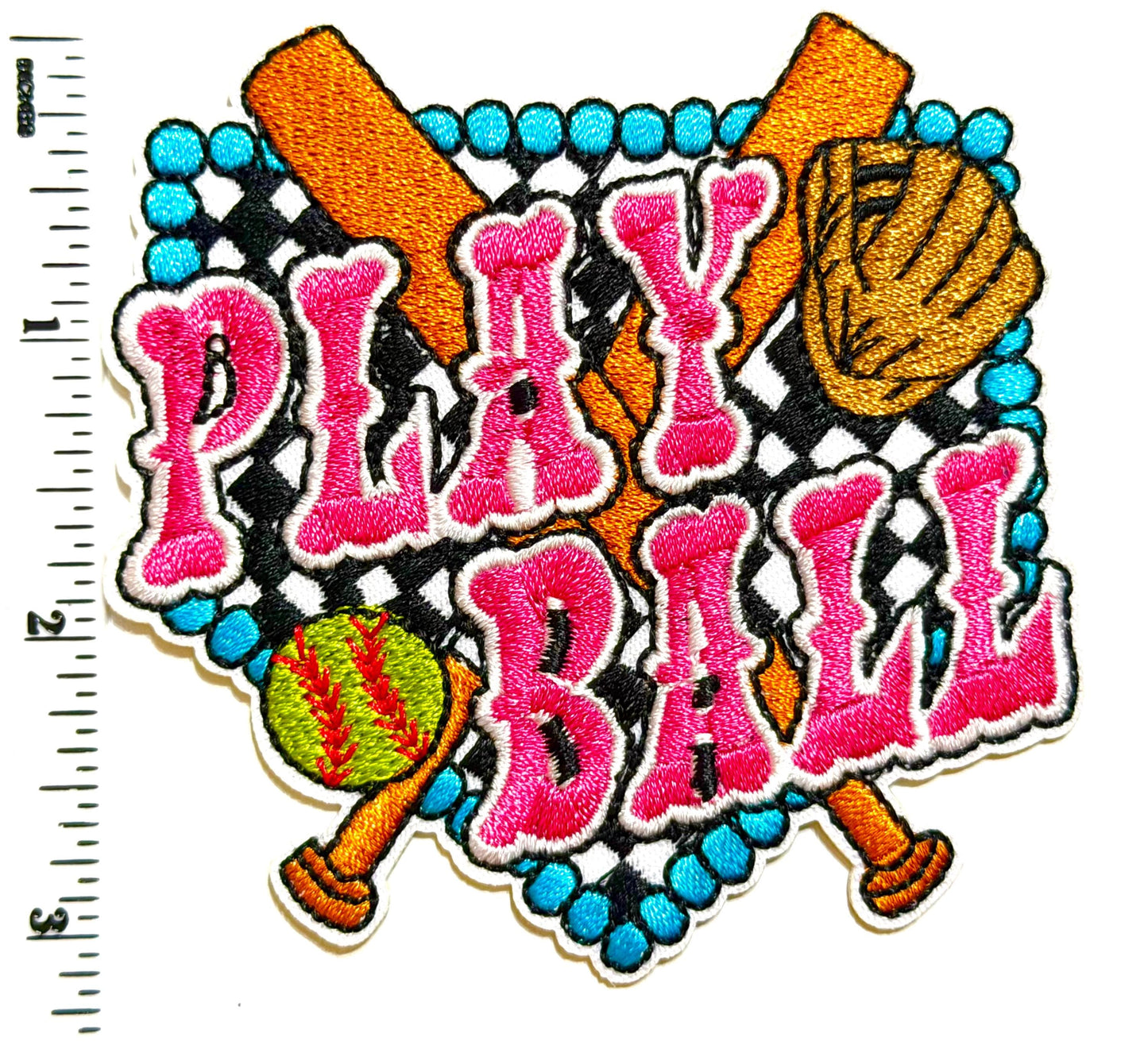 Play Ball Patch - Embroidered Iron On Patch 3.5”