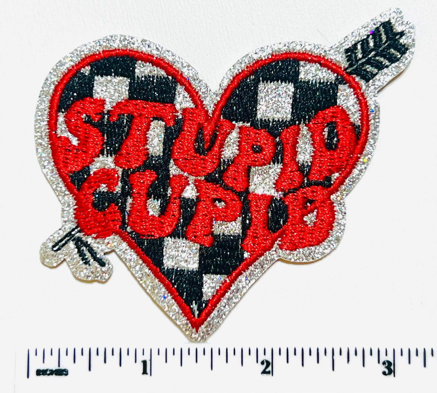 Stupid Cupid Valentines Day checkered heart 2”