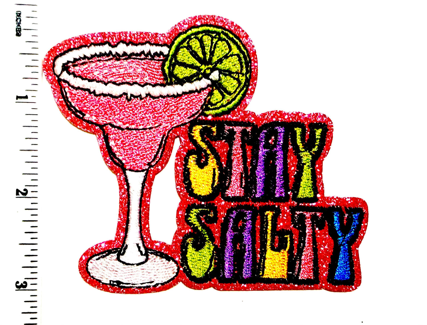 Stay Salty Margarita patch - Embroidered DIY Iron on patch with glitter