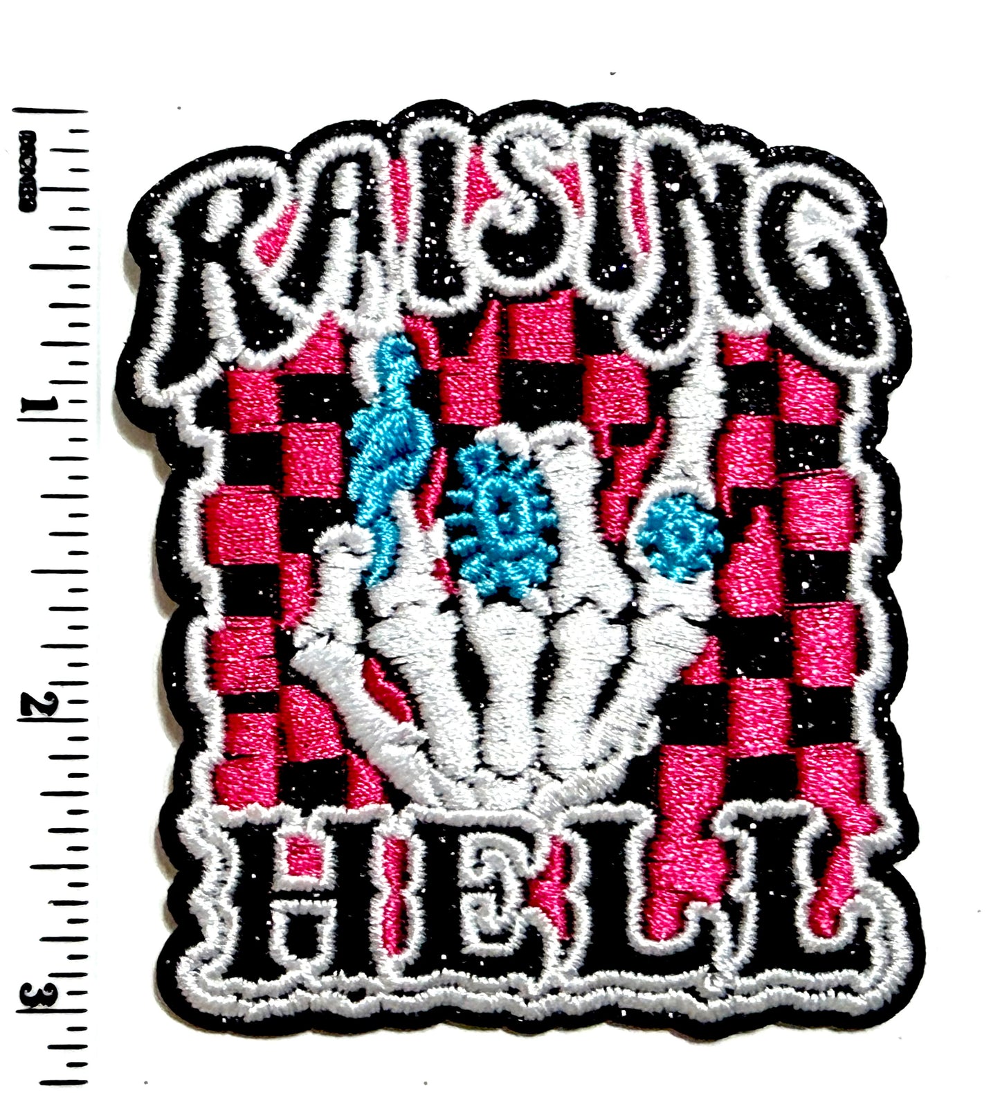 Raising Hell checkered patch - Embroidered Iron On Patch 3”