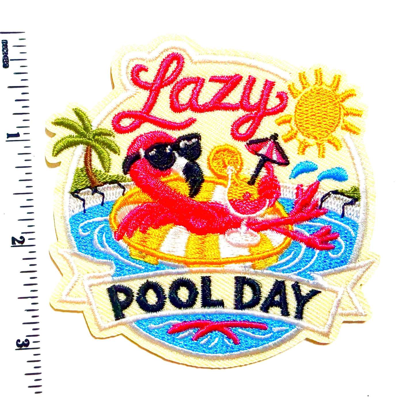 Lazy Pool Day patch - Embroidered Iron on appliqué