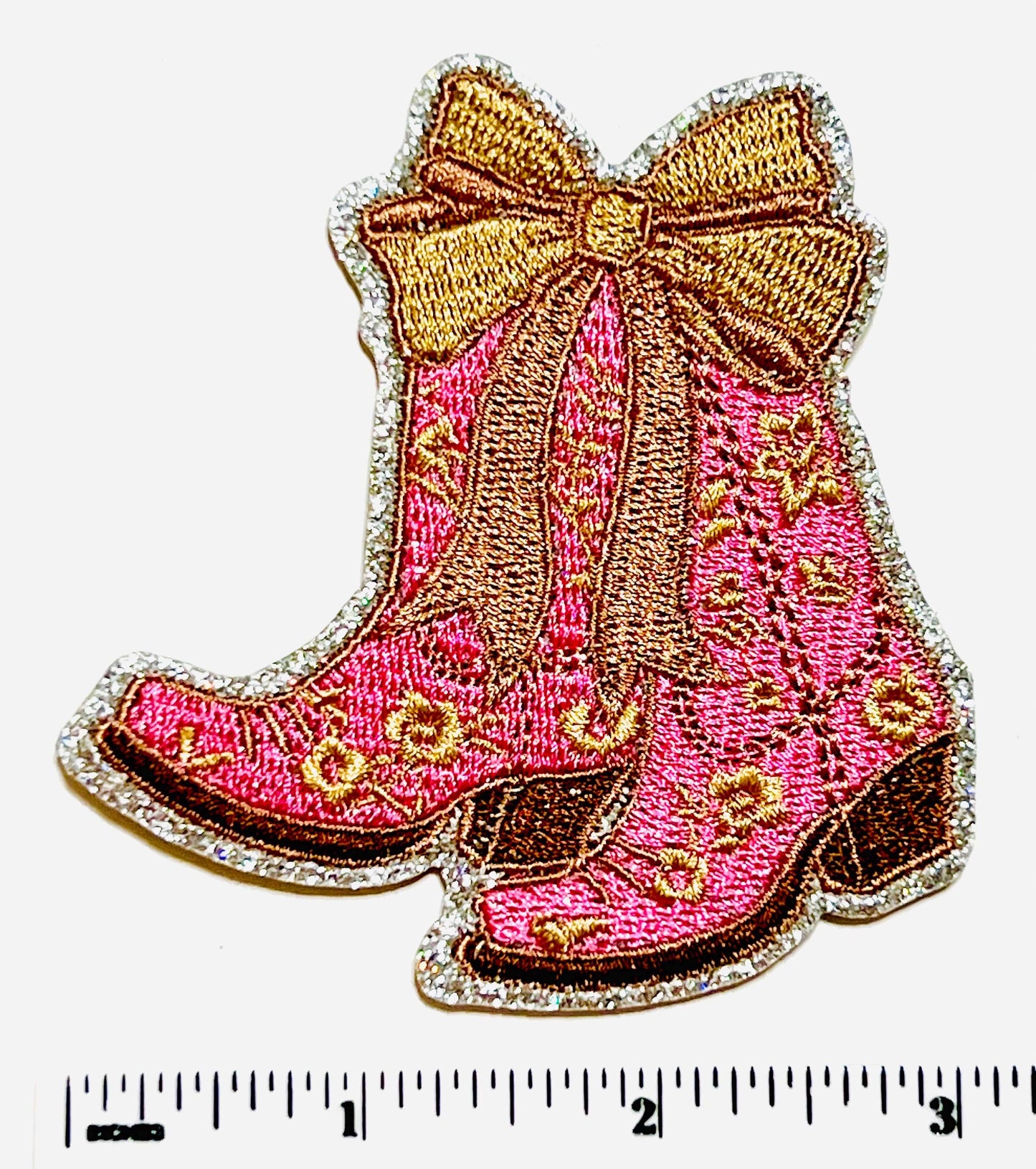 Cowgirl Boot patches - Embroidered DIY Iron on patch with bow and glitter