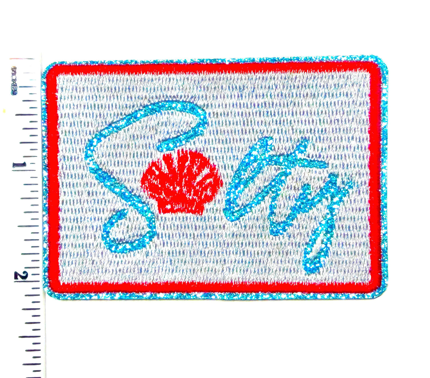 Salty with seashell Patch – Embroidered Glitter Iron-On Applique