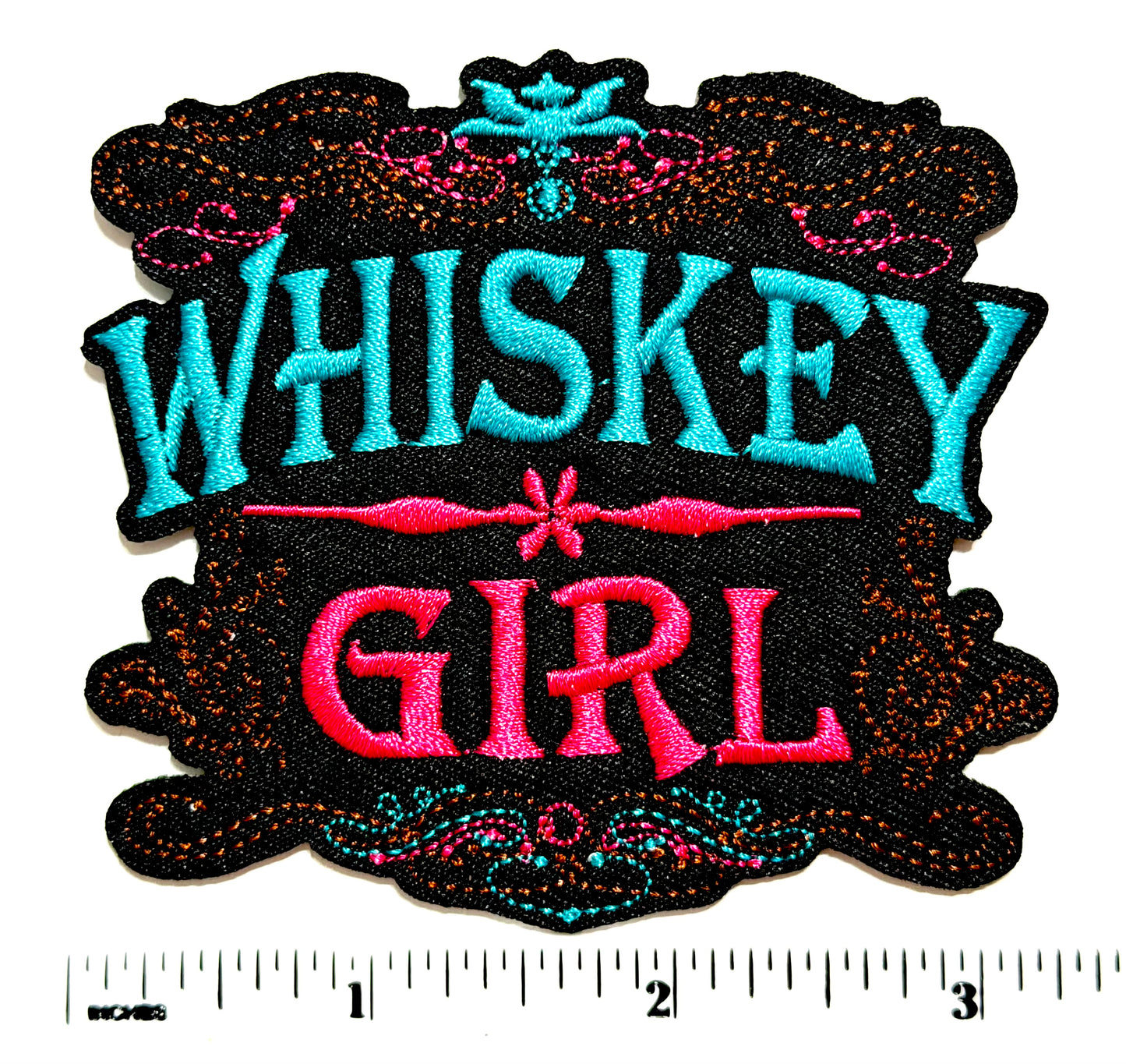 Whiskey Girl - Embroidered Iron on patch 3.25”