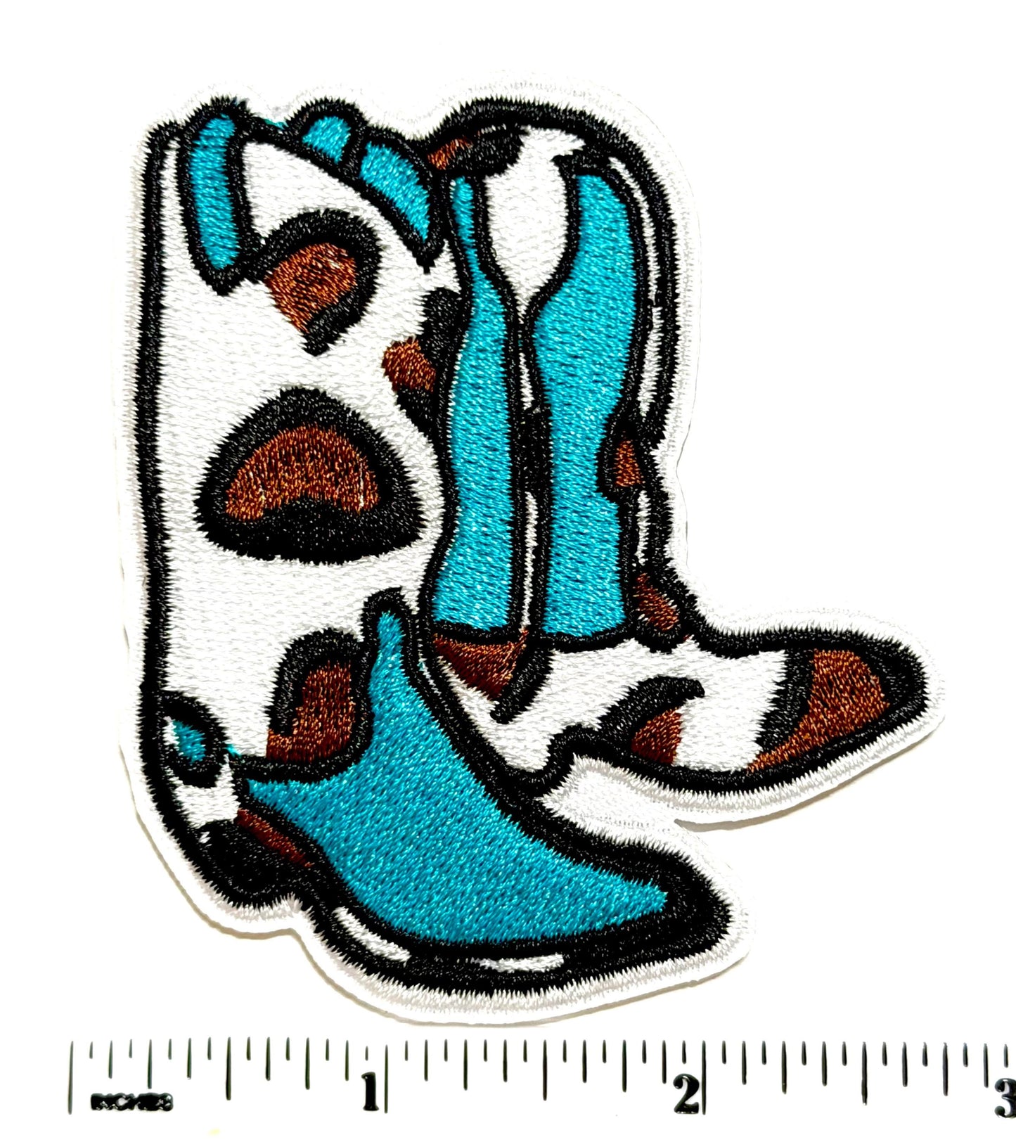 Turquoise & Cow print boots patch - Embroidered DIY Iron On Patch