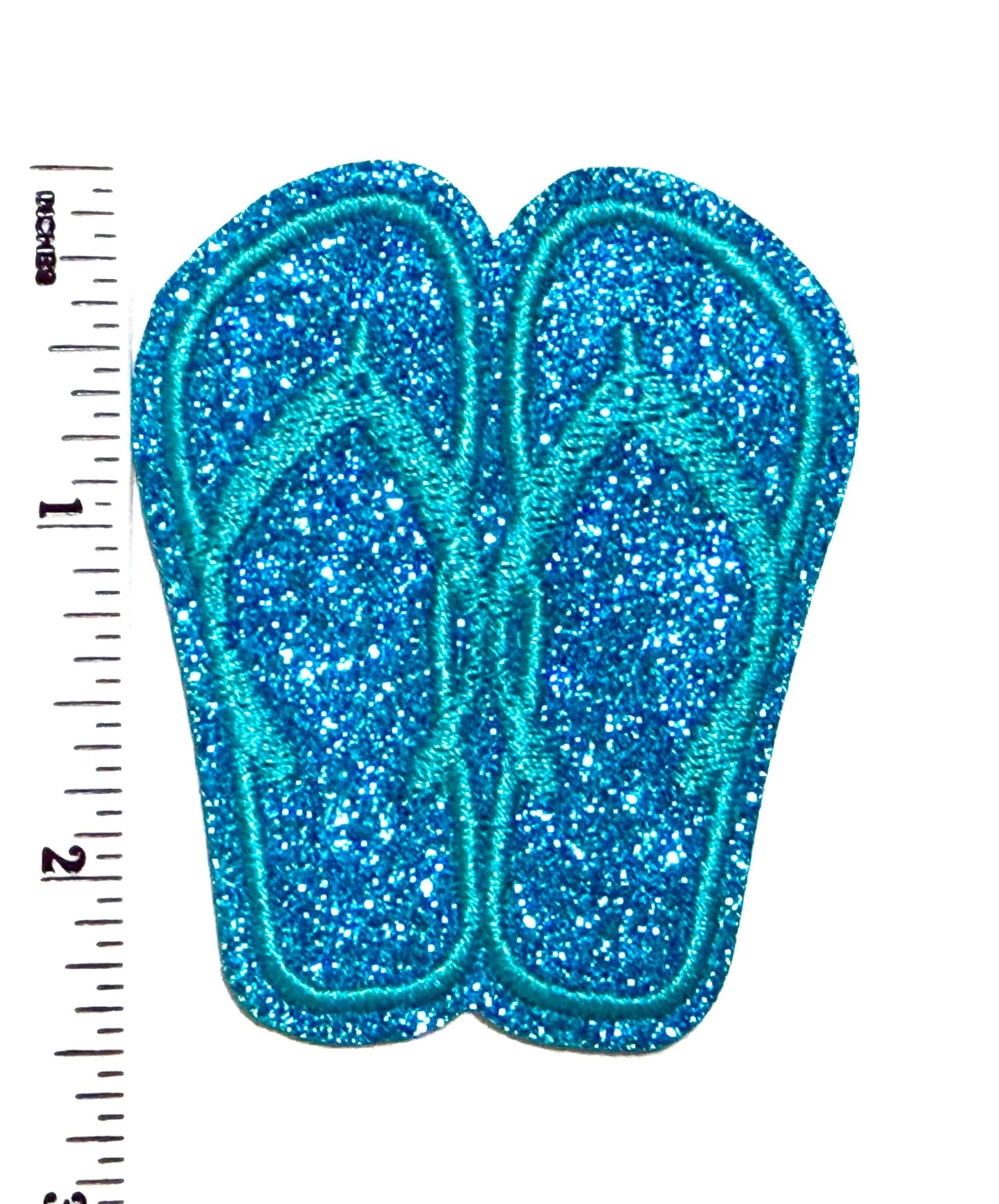 Flip flops with teal glitter - Embroidered Iron on patch 2.5”