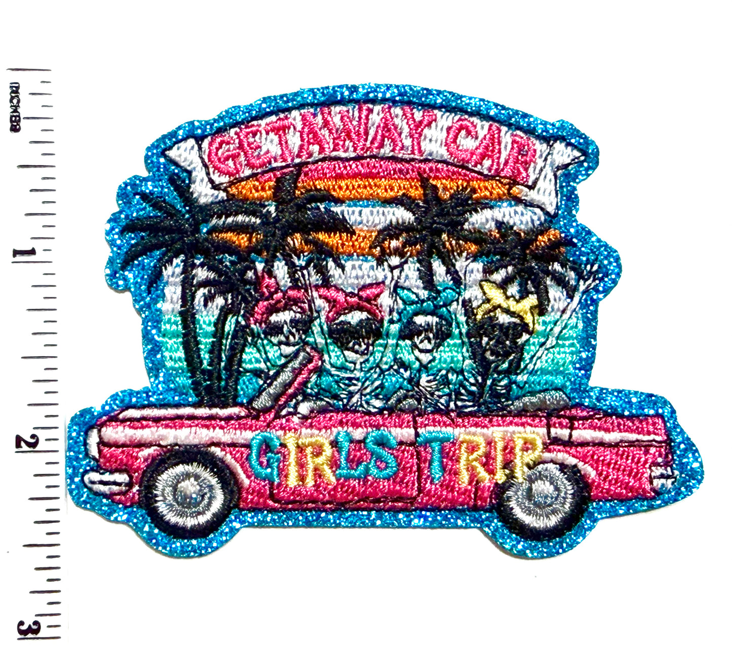 Girls Trip Getaway Car patch - Embroidered Iron on patch with glitter 3.5”