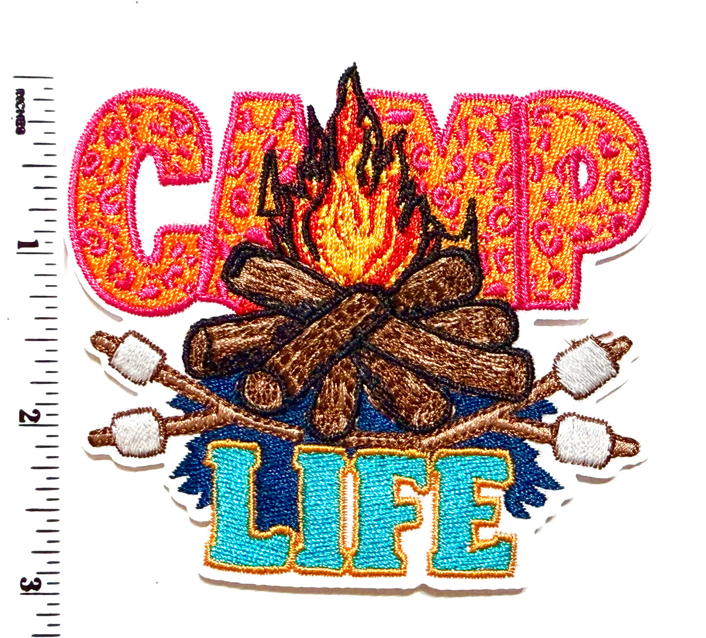 Camp Life campfire patch - Embroidered Iron On Patch 3.5”