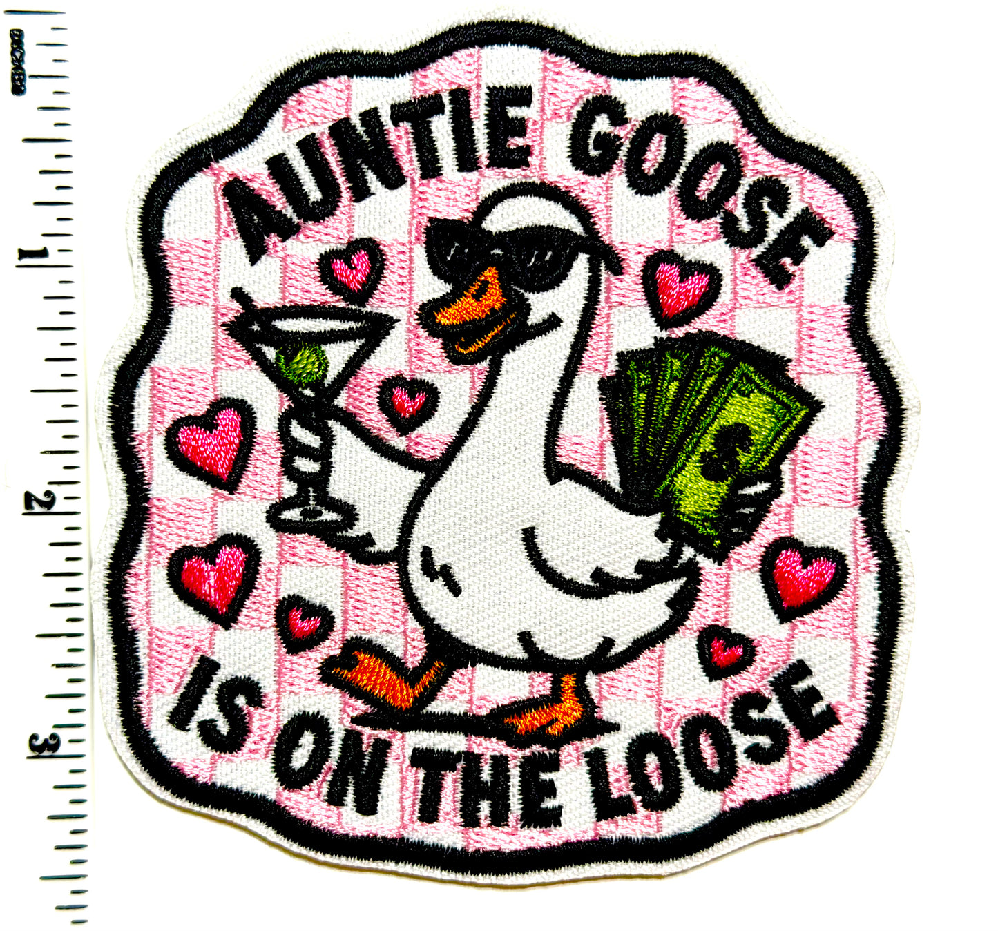 Auntie Goose is on the Loose patch - Embroidered Iron On Patch 3.25”