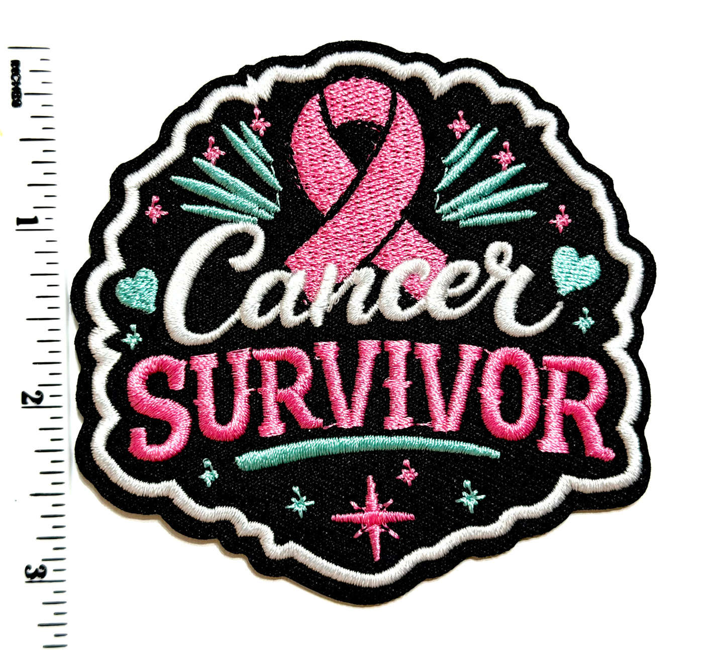 Cancer Survivor Pink Ribbon patch - EmbroideredIron On Patch 3.25”