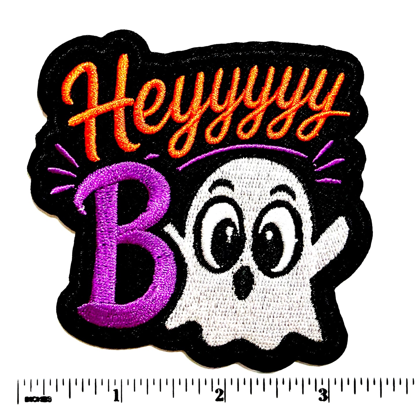 Hey Boo Halloween Ghost patch - Embroidered Iron on patch 3.25”