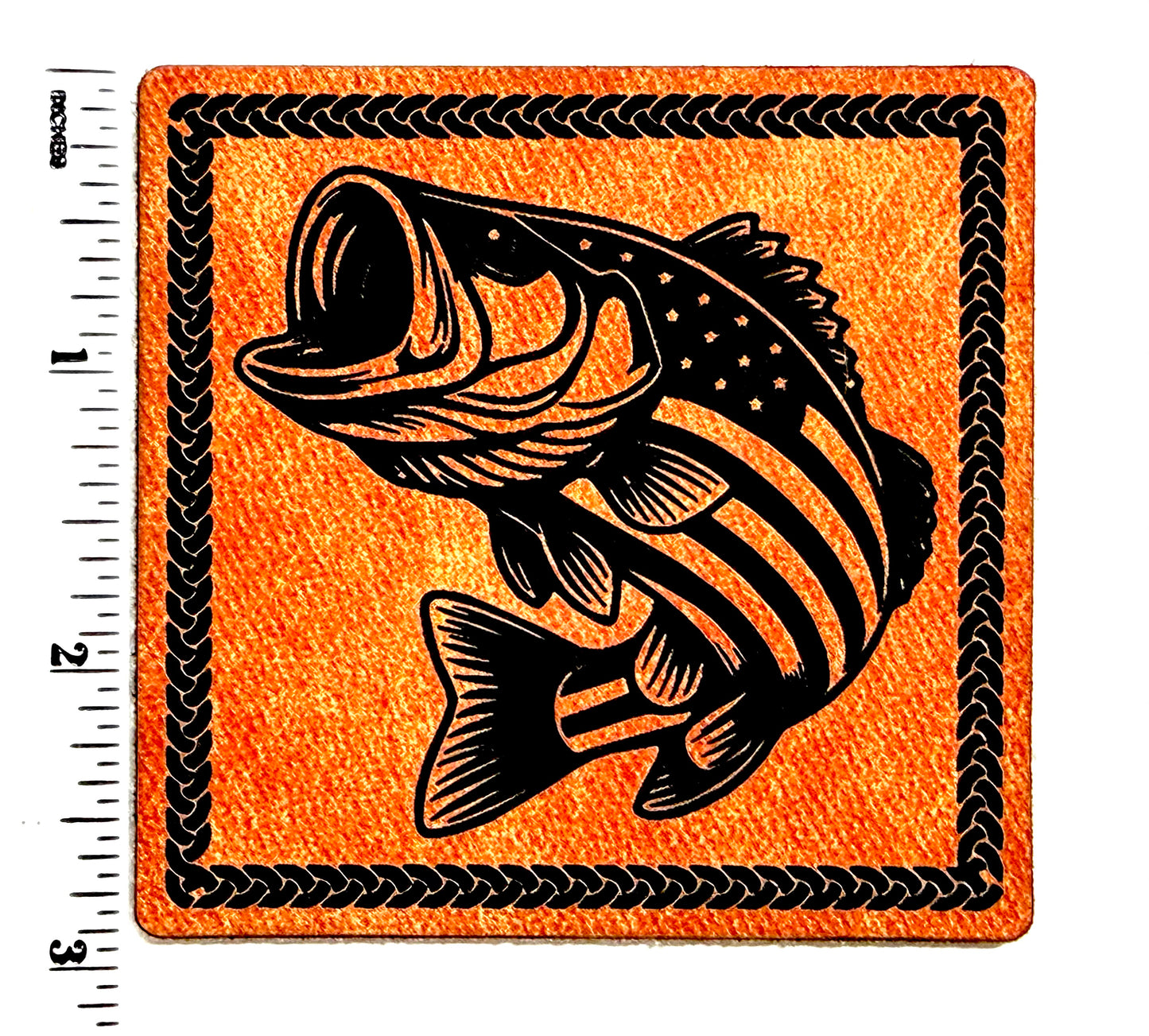 Bass Fish American flag patch - Embroidered Iron On Leatherette Patch 3”