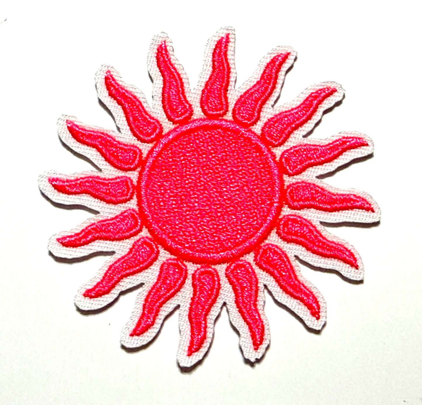 Neon Pink Sun patch - Embroidered Iron On patch 2.5”
