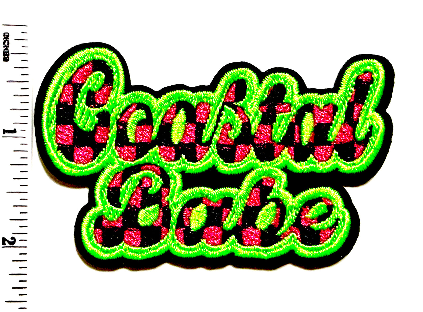 Coastal Babe checkered with neon green - Embroidered Iron On Patch 3.5”