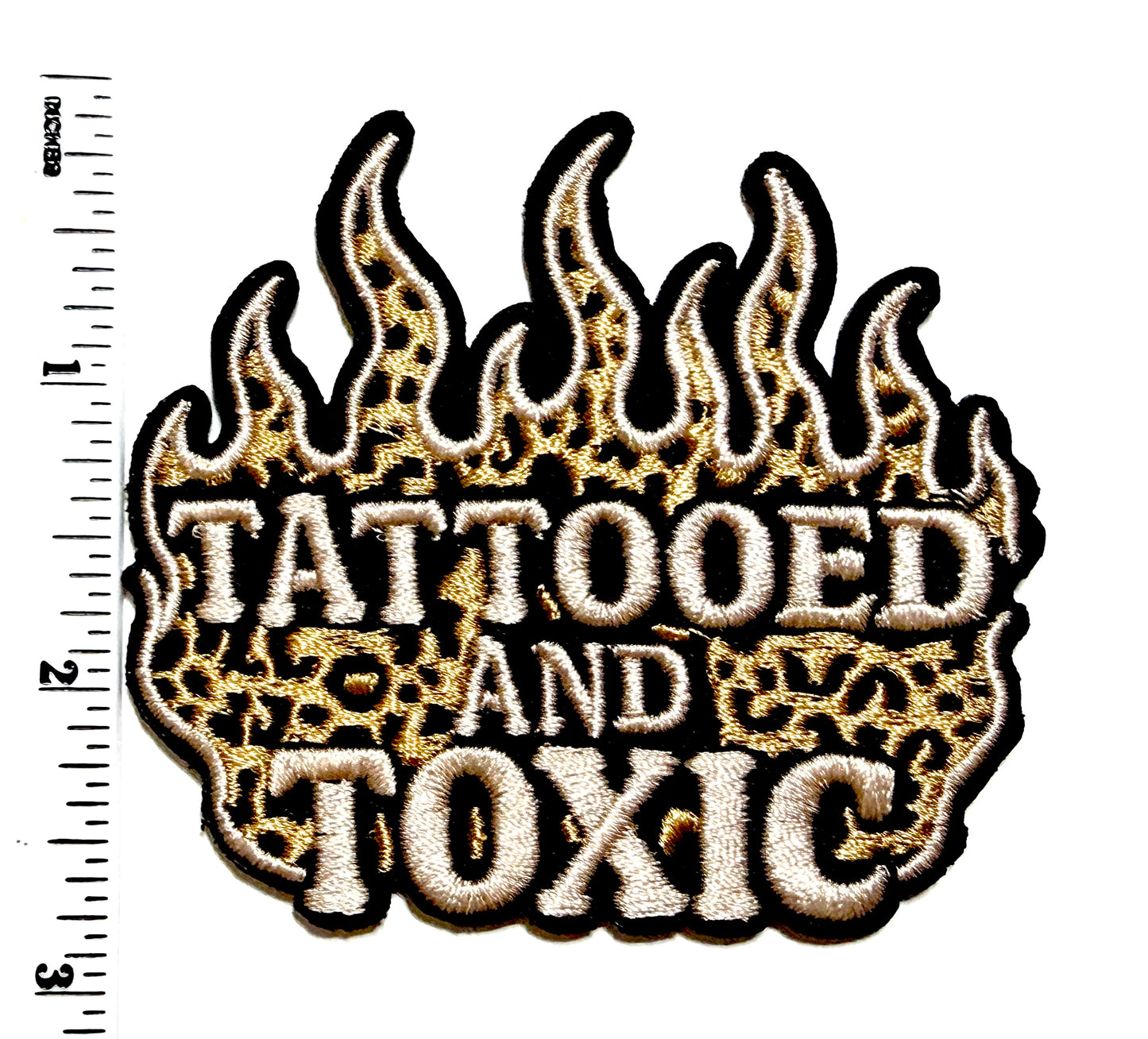 Tattooed and Toxic leopard print patch - Embroidered Iron On Patch 3”