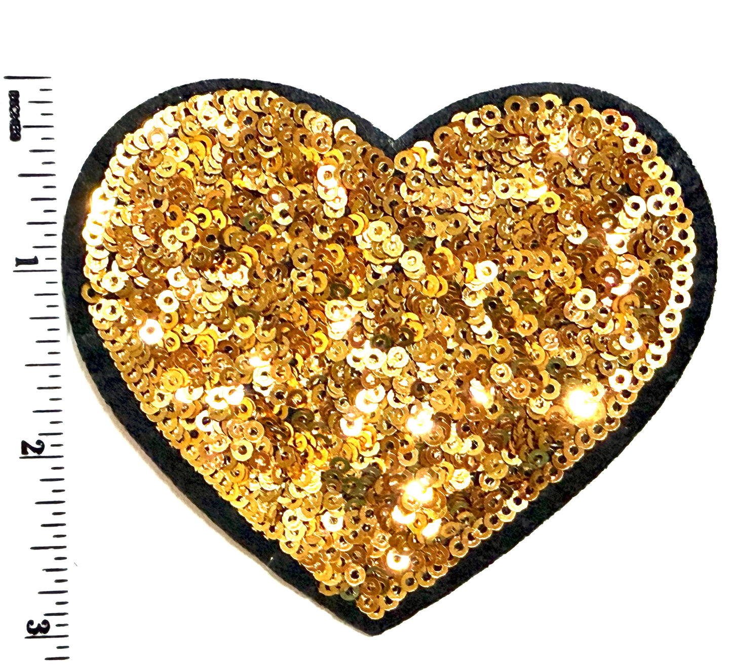 Gold Sequins Heart with Black outline 3.25”
