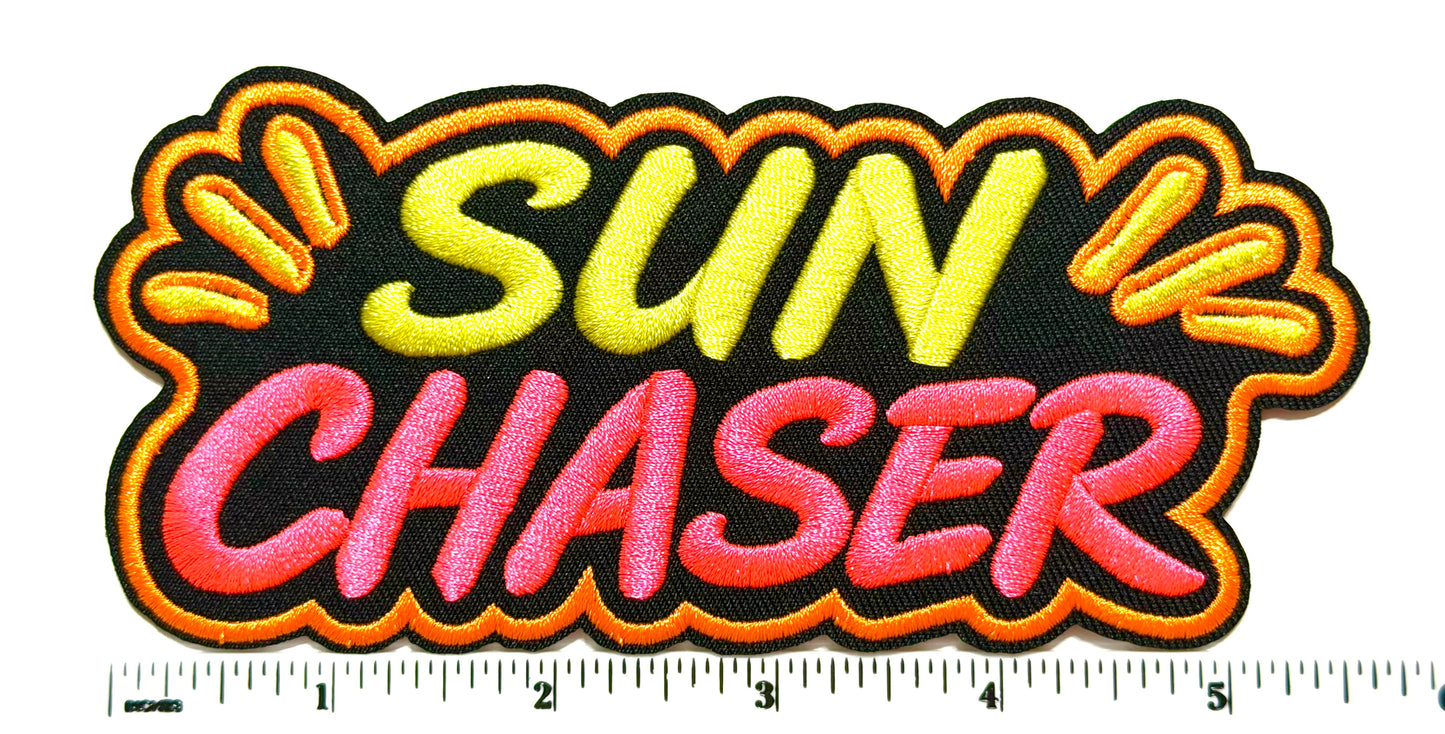 Sun Chaser neon patch - Embroidered Iron On Patch 5.5”