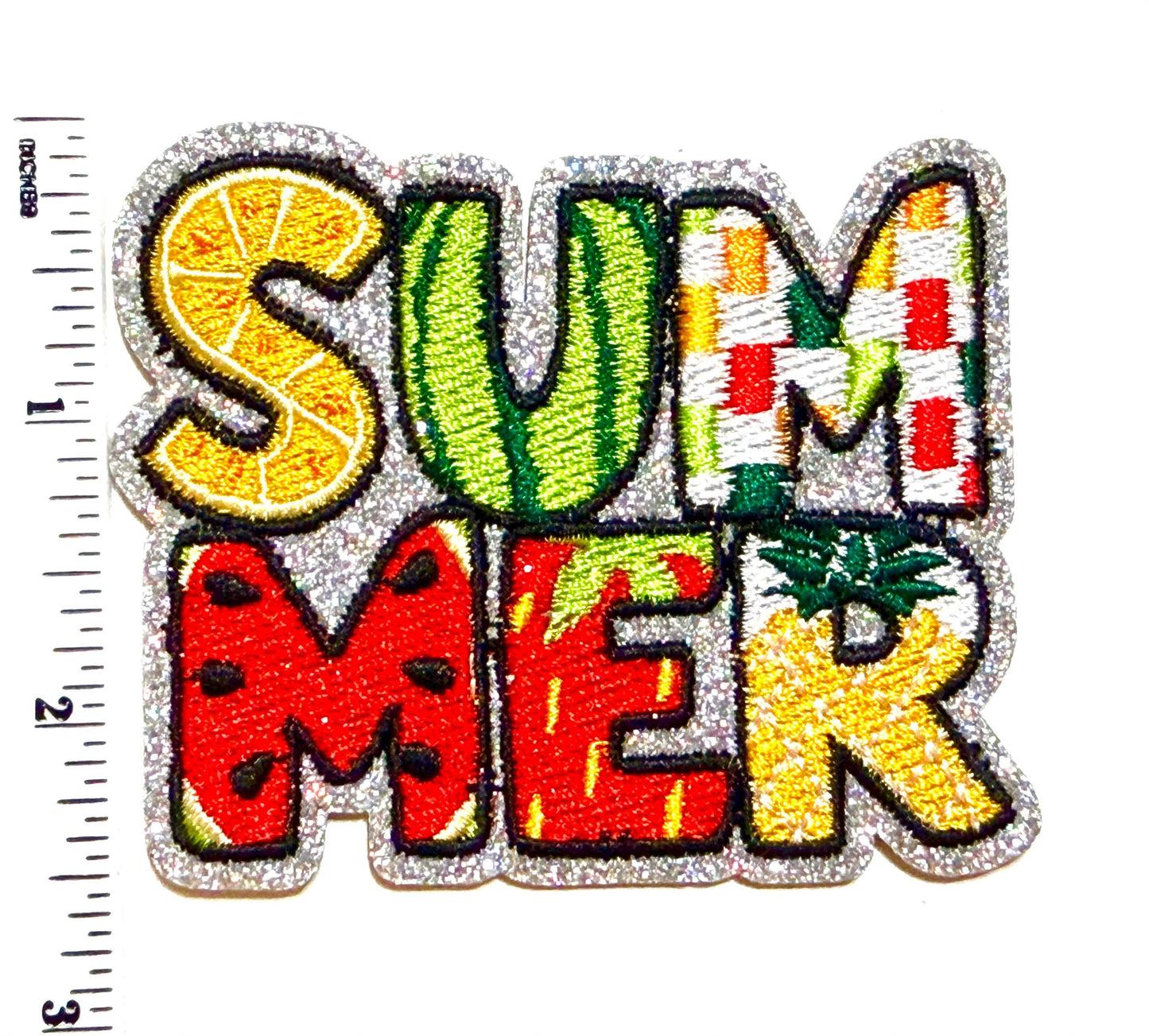 Summer word - Embroidered & Glitter Iron on patch 3”